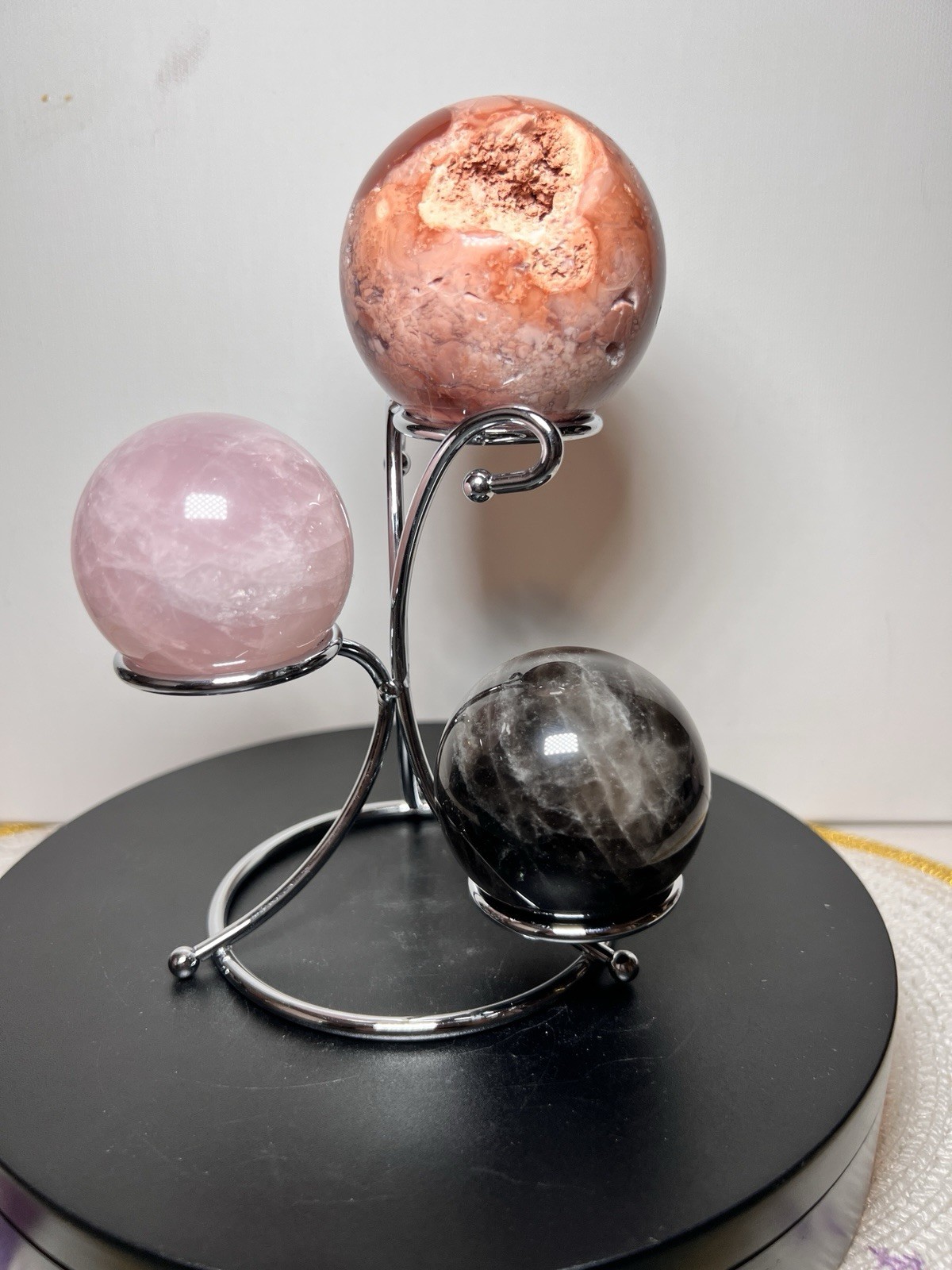 Pink Agate/Rose Quartz/Black Rose Quartz Set – see pics & description