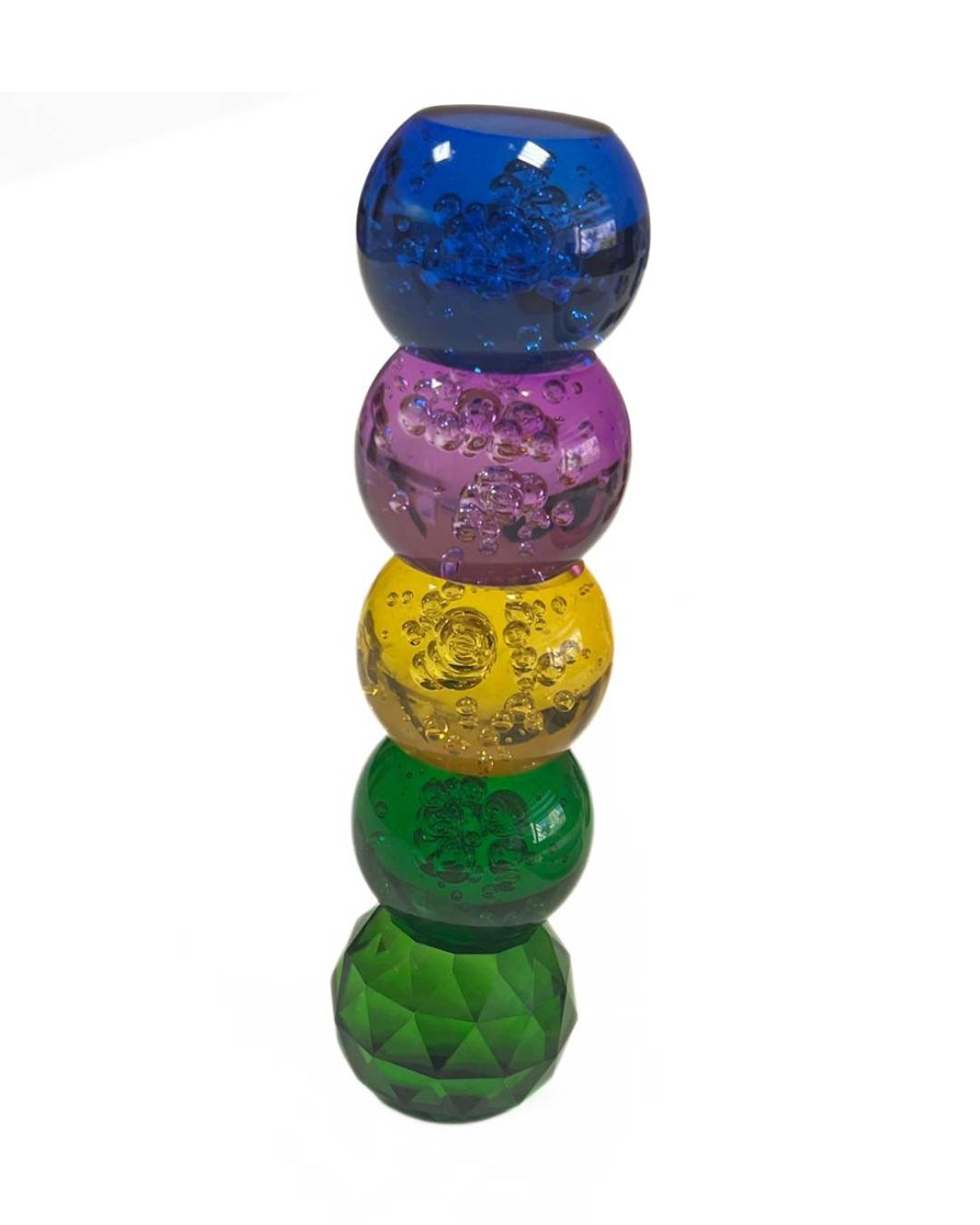 Stackable Crystal Glass Ball Set 5pc Rainbow Bubble Faceted Home Decor
