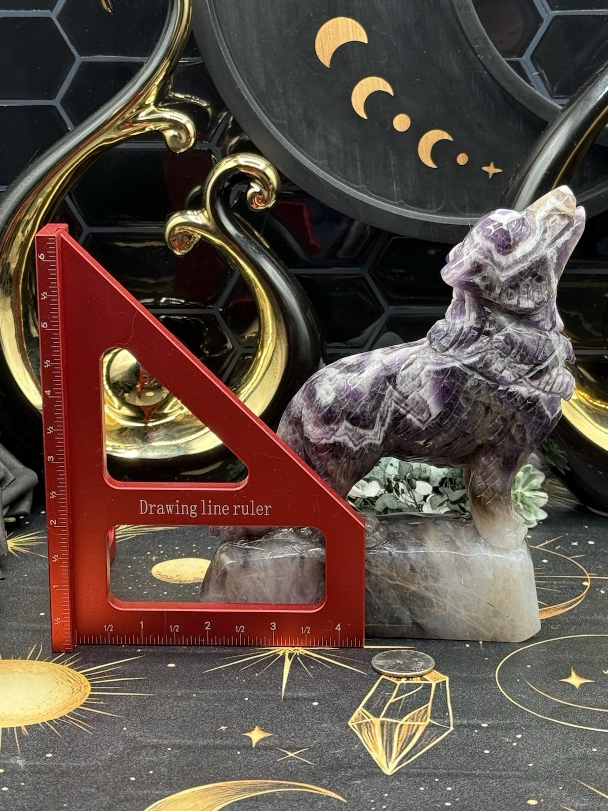 Natural Chevron Amethyst “Dream Amethyst” Carved Wolf 2.7lbs! Free shipping!
