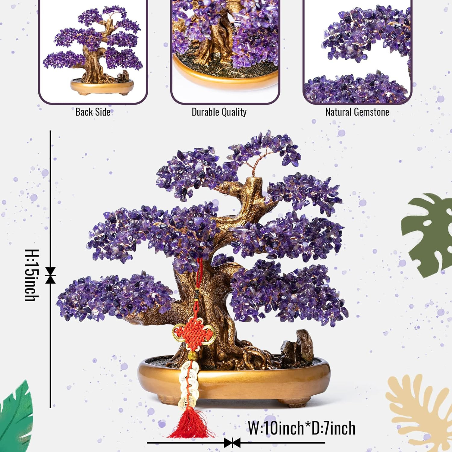 Natural Amethyst Gemstone Crystal Bonsai Tree of Life Large Feng Shui Money Chak