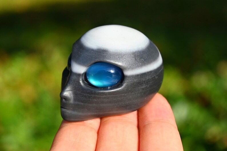 2.3” Natural Tai Chi Stone carved Alien head Reiki Crystal skull decor gift 1pc