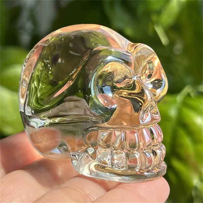2″ titanium Light yellow color aura smelting quartz skull crystal Figurines 1pc