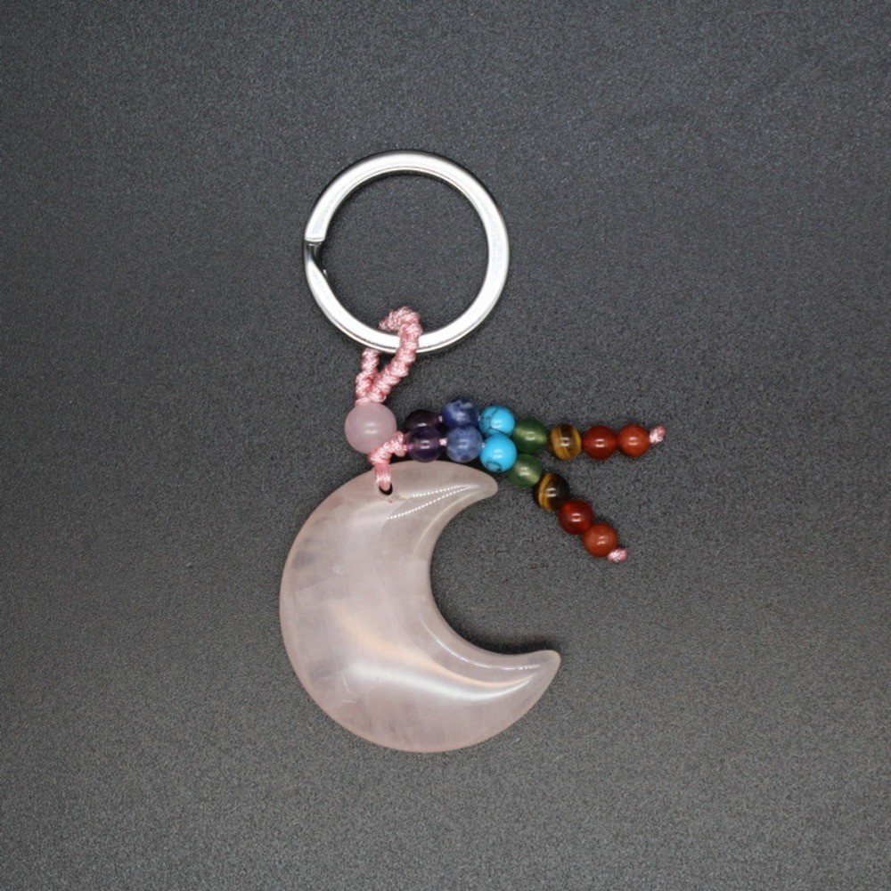 Natural Crystal Moon Keychain Pendant Healing Stone Charm Spiritual Jewelry Gift