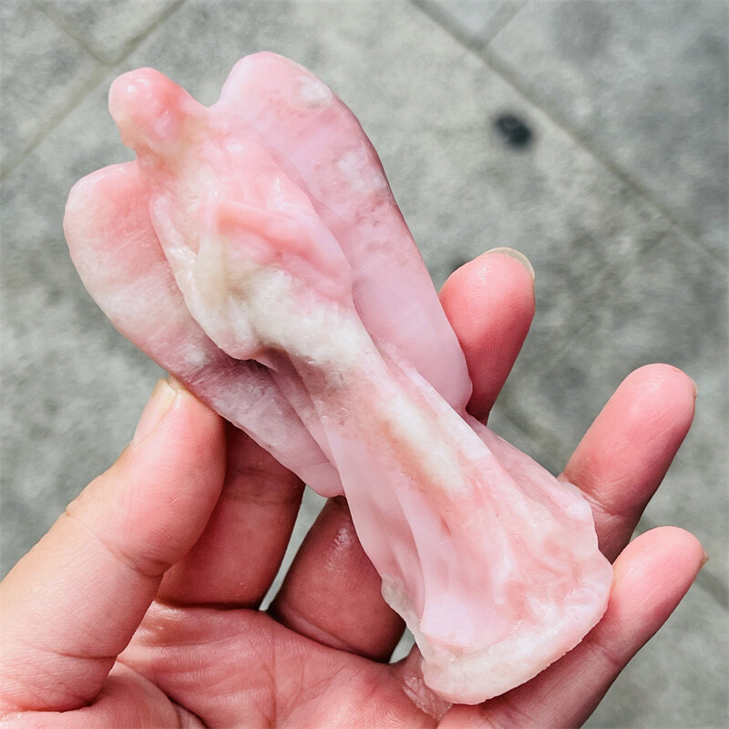 3.9″ Natural Pink opal angel skull Carved Quartz Crystal skull healing Random1PC