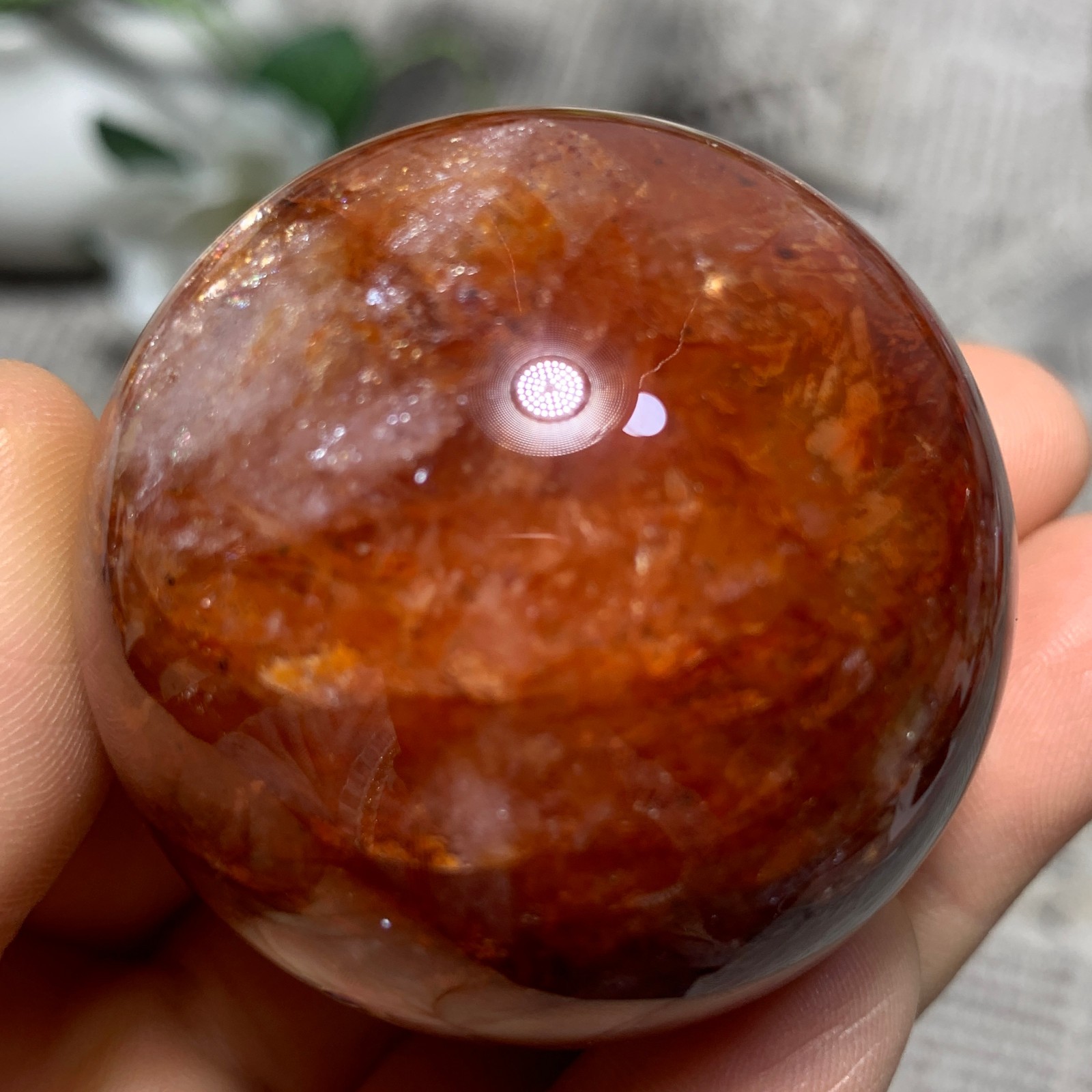 153G Natural Red Gum Flower Ball Crystal Sphere Specimen Energy Healing Reiki