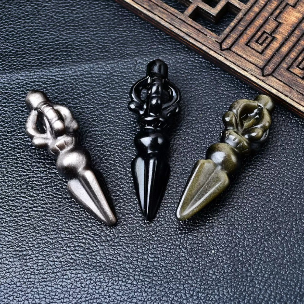Natural Obsidian Vajra Phurba Crystal Carving Protection Healingstone Decor Gift