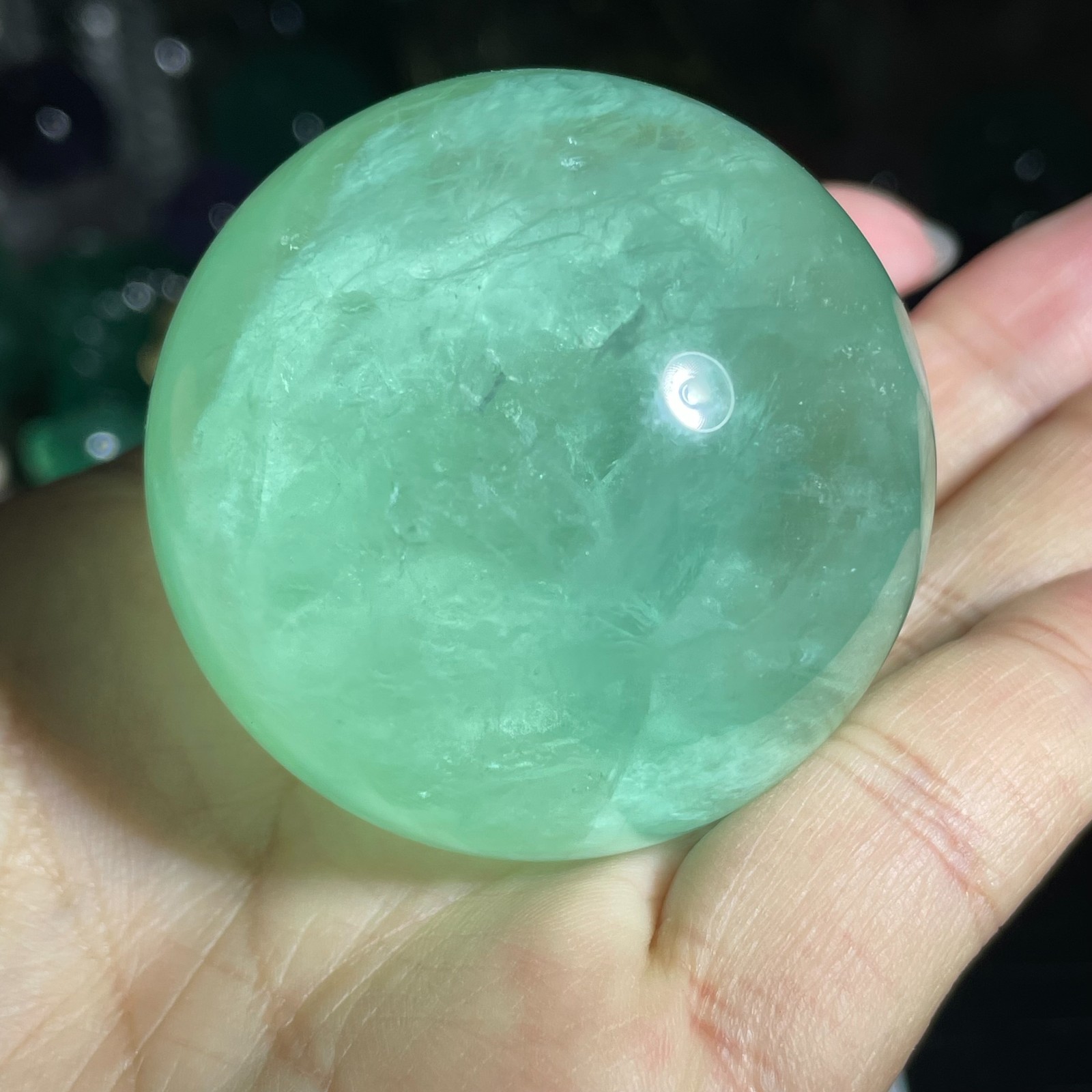 247g Natural Apple Green Fluorite Quartz Crystal Sphere Ball Reiki Healing Decor