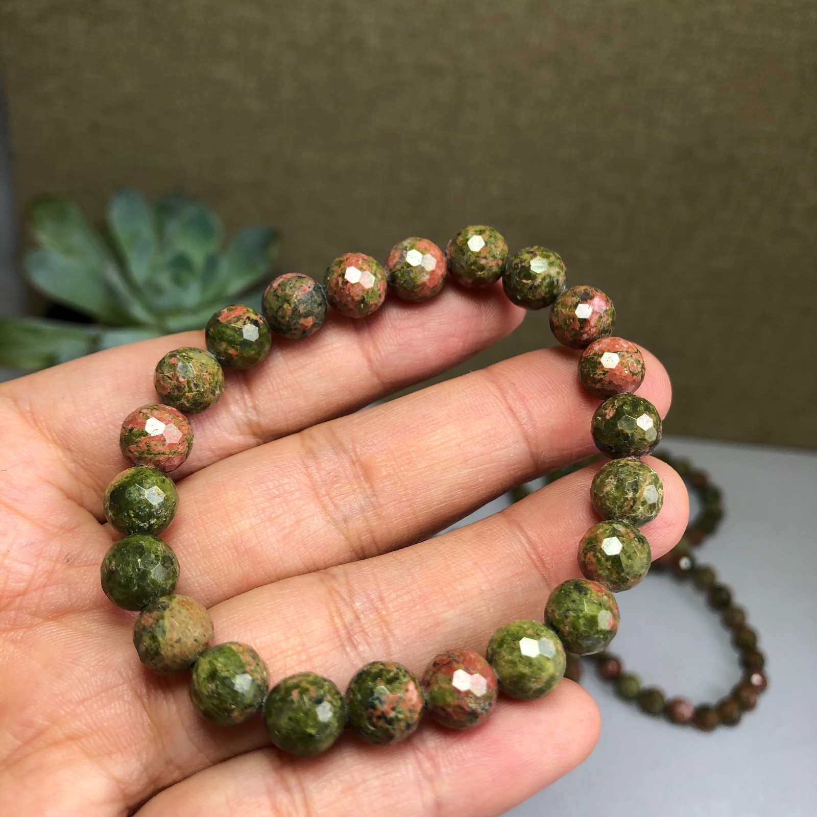 5PcsWholesal Natural Unakite Agate Stone bracelets Crystal ball sphere facet 8mm