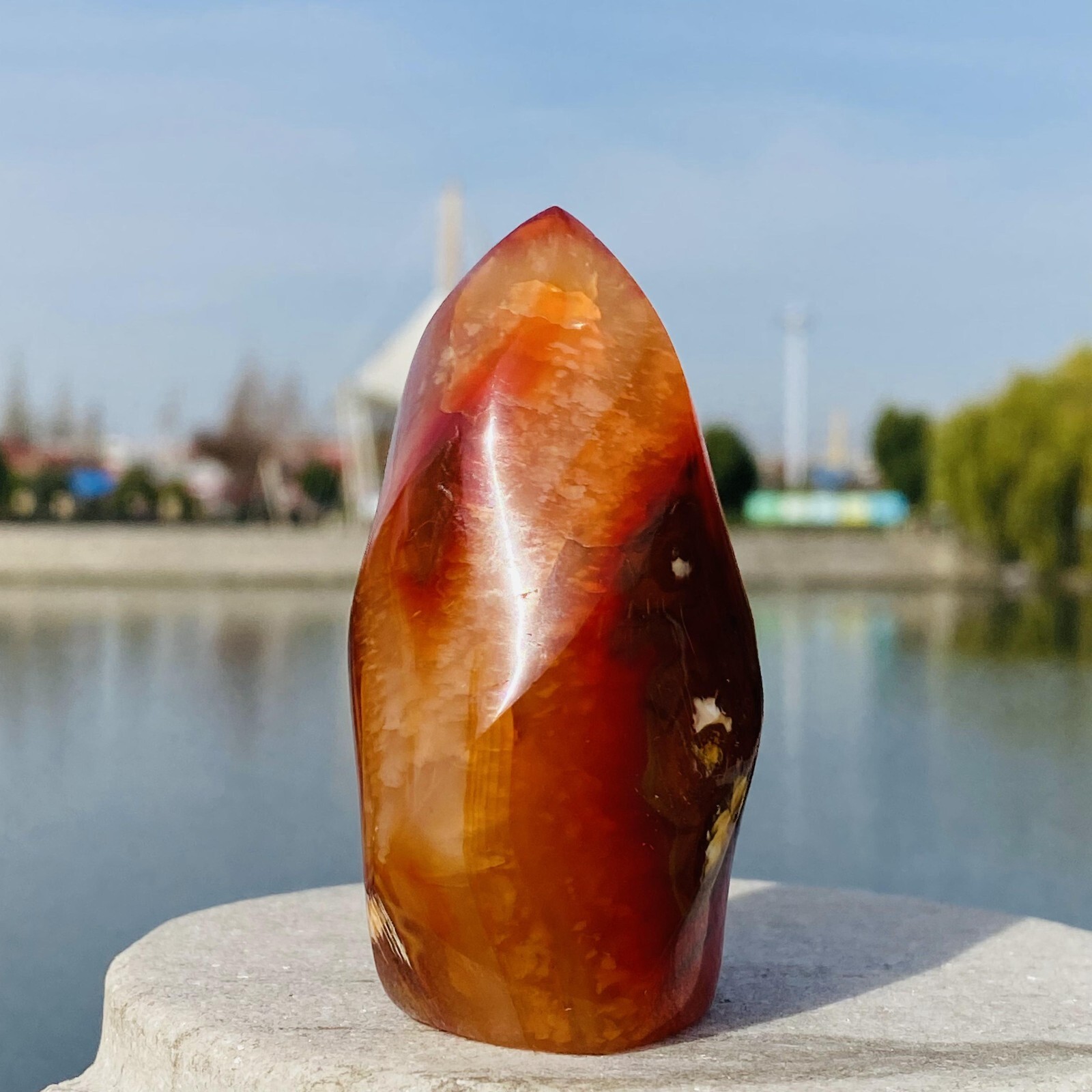 161g Natural Red Agate Flame spiral Quartz Crystal Mineral specimen healing