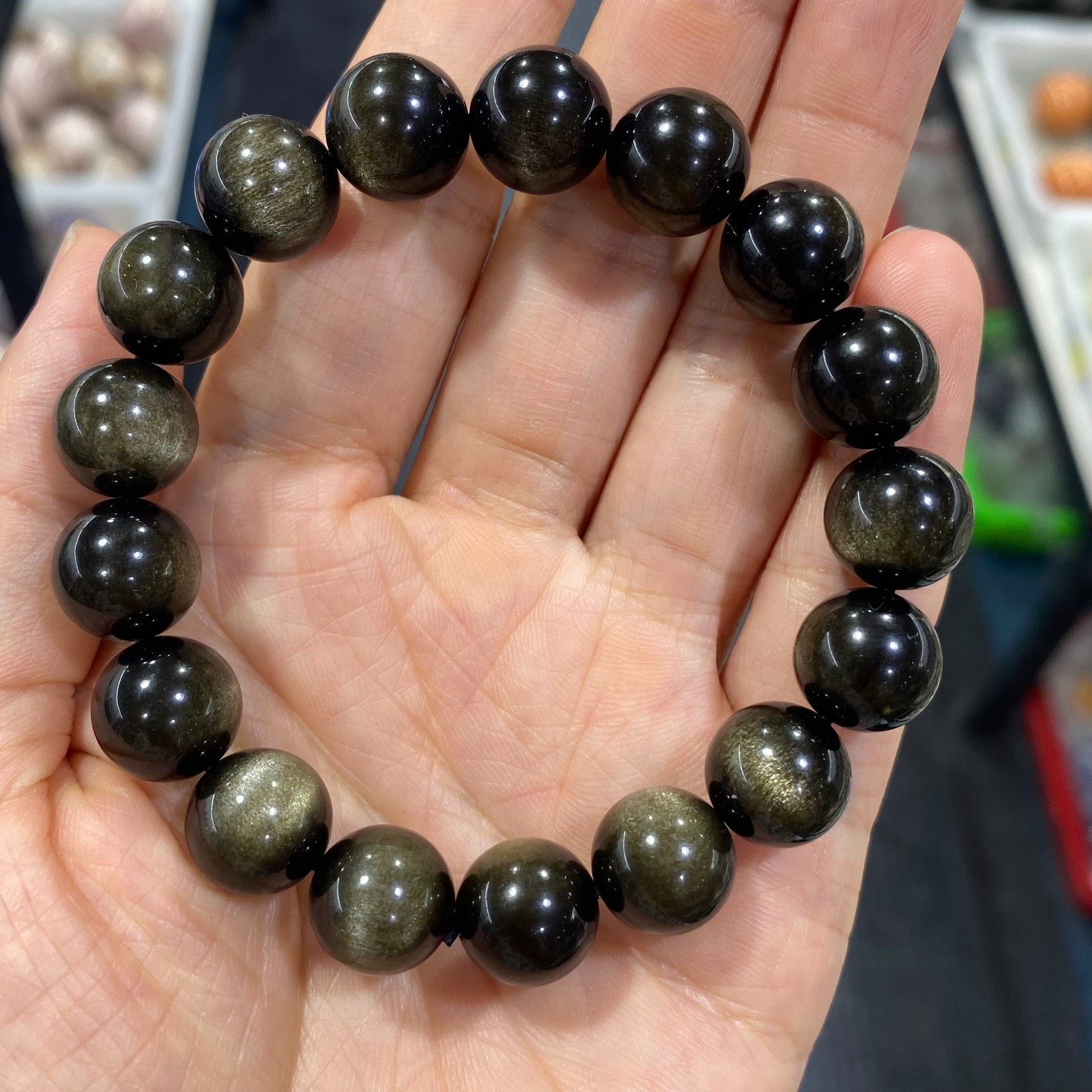 1Pcs Golden obsidian bracelets 12mm