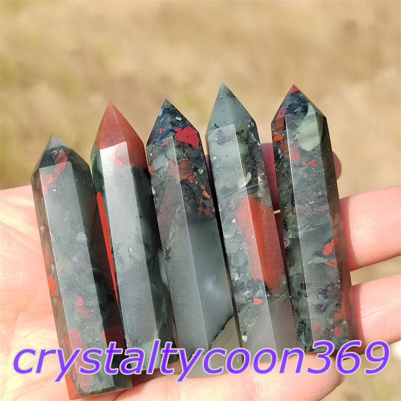 5pcs Natural Bloodstone Wand Quartz Crystal Obelisk Point Tower Healing 5.5cm