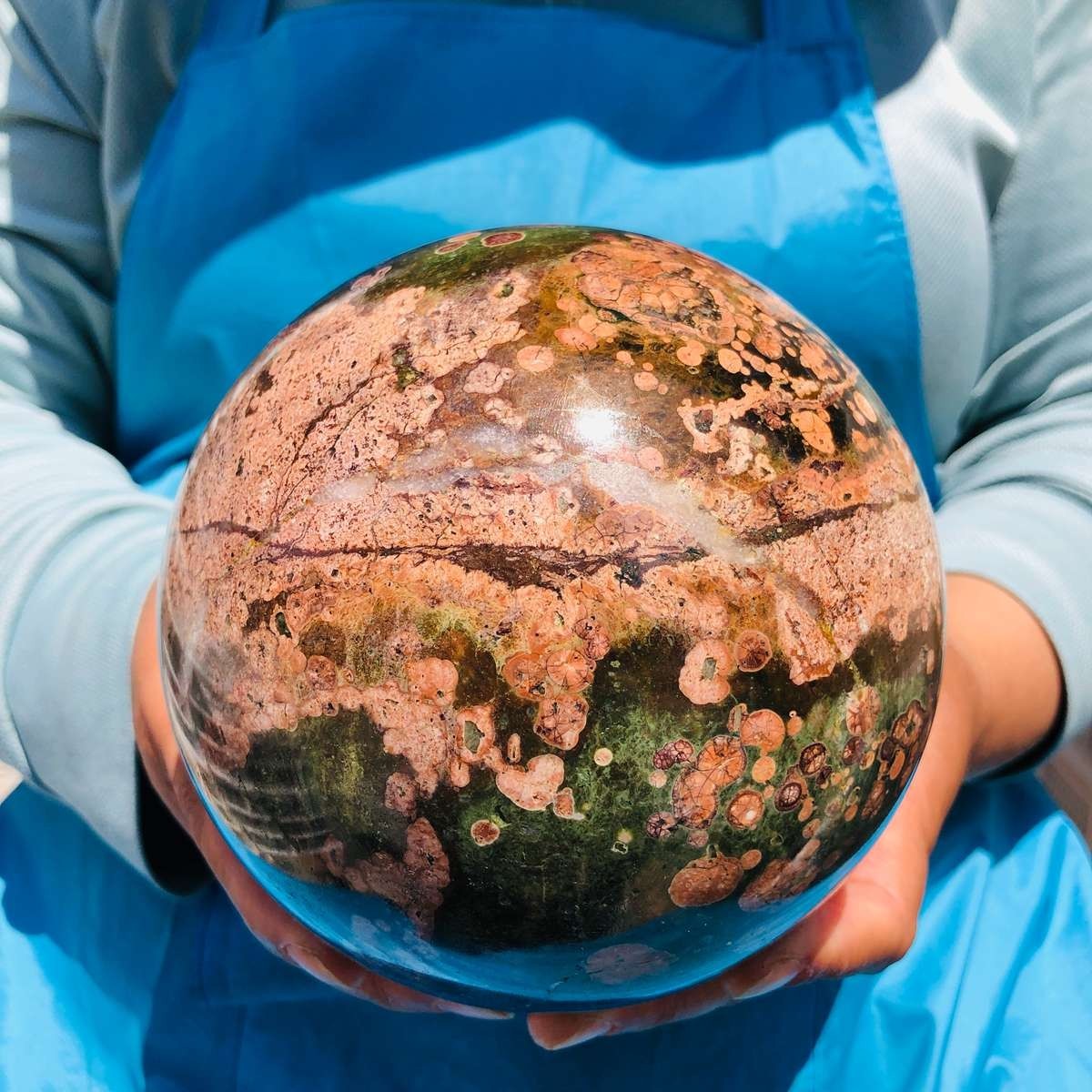 6.31LB Natural Cherry Blossom Agate Crystal Sphere Floral Healing Gem Stone 4847
