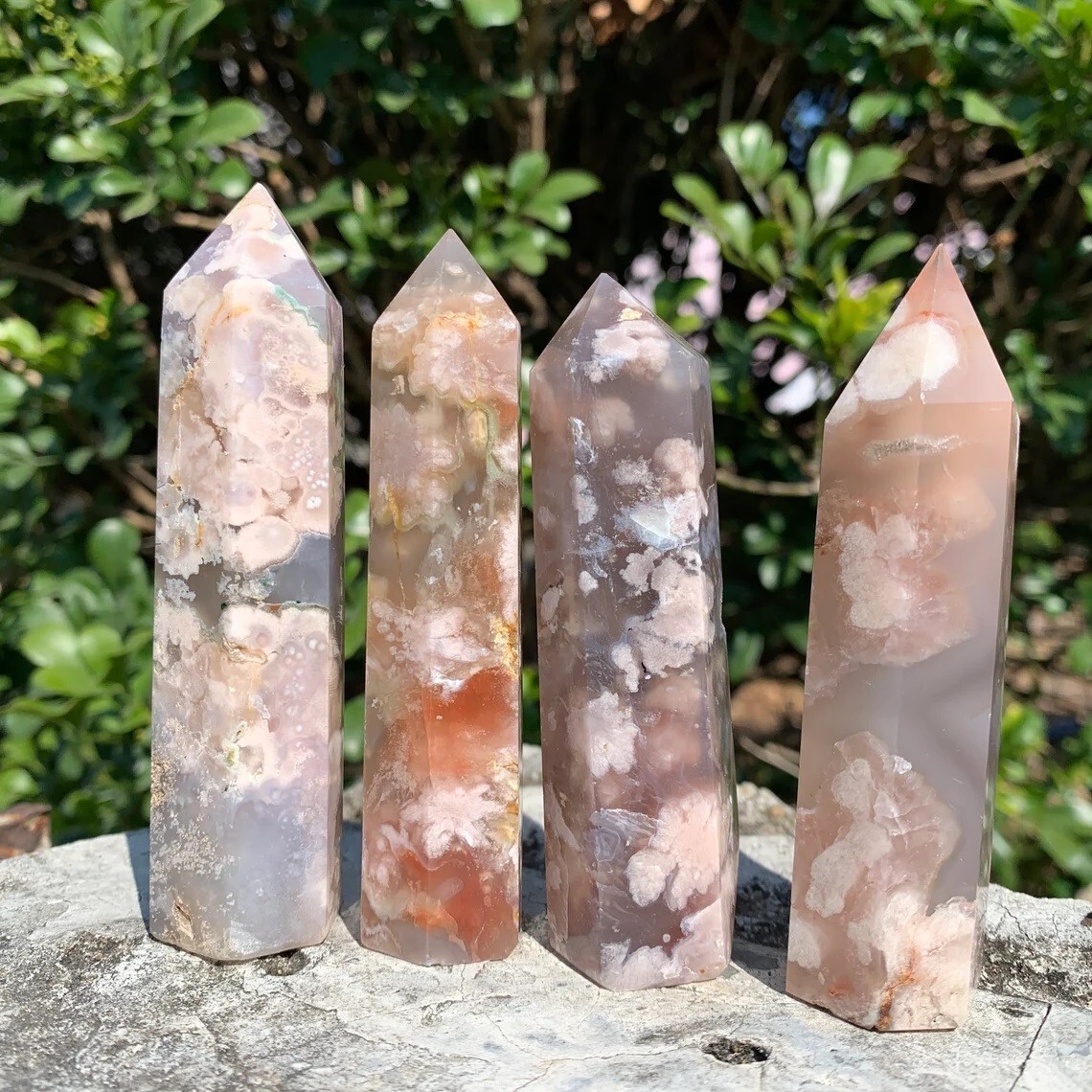 3” Cherry Blossom Agate Point Obelisk Wand Natural Floral Crystal Tower Decor