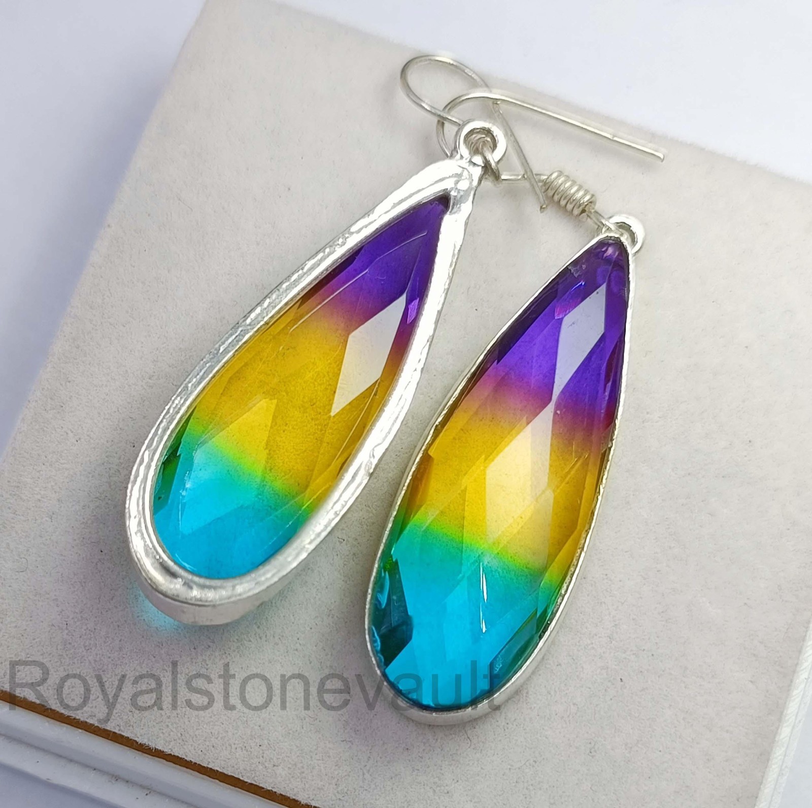 67.10Ct Ametrine Dangle Earrings Pear Lab Created Gem 925 Sterling Silver 5DDB