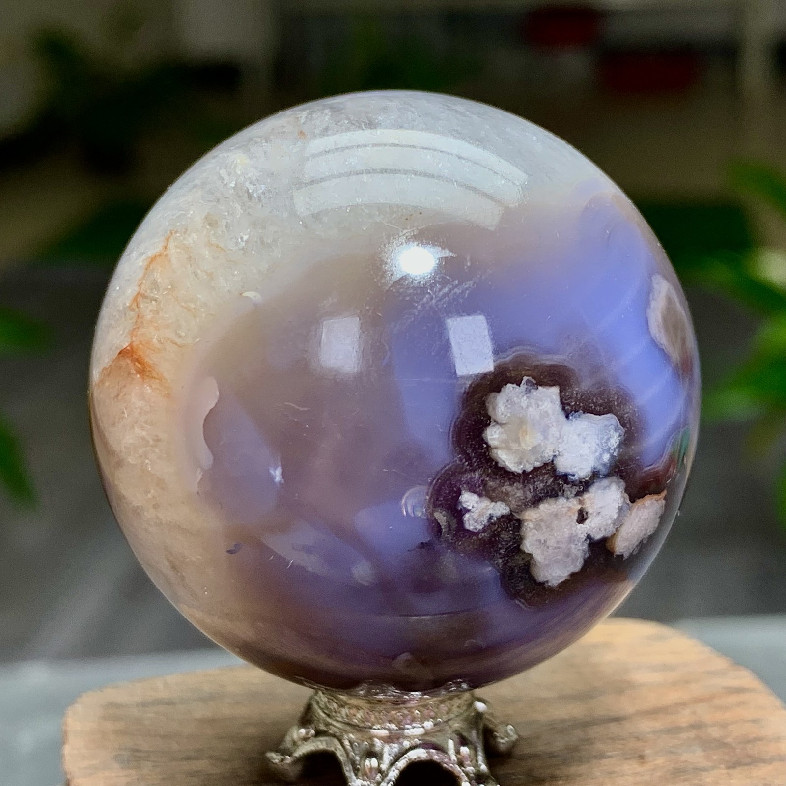 106G Natural blue cherry blossom agate Sphere Crystal Ball Healing