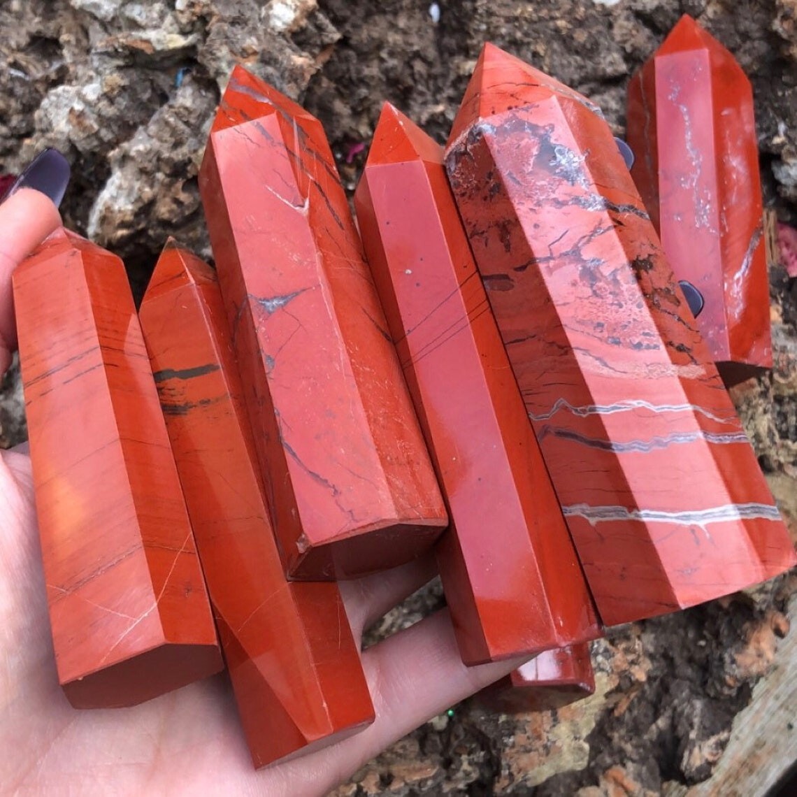 3 ~ 4 inch Red Jasper Stone Obelisk Wand Single Point Crystal Tower Decoration