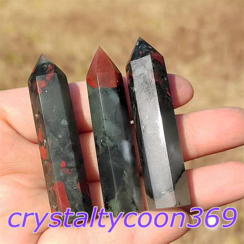 5pcs Natural Bloodstone Wand Quartz Crystal Obelisk Point Tower Healing 5.5cm