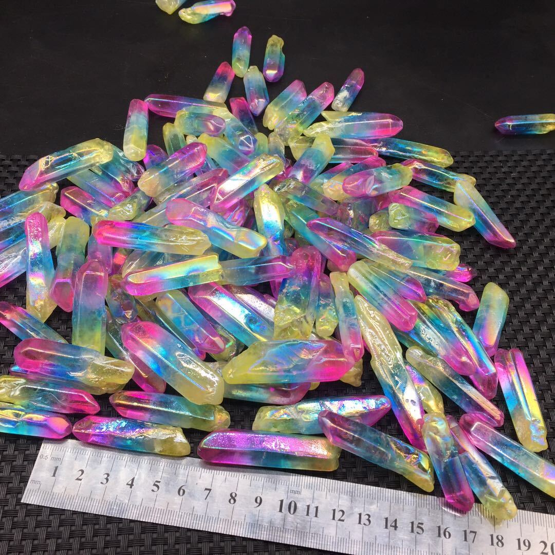100g A Lot Titanium Rainbow Aura Lemurian Quartz Crystal Point Healing 10-30pcs