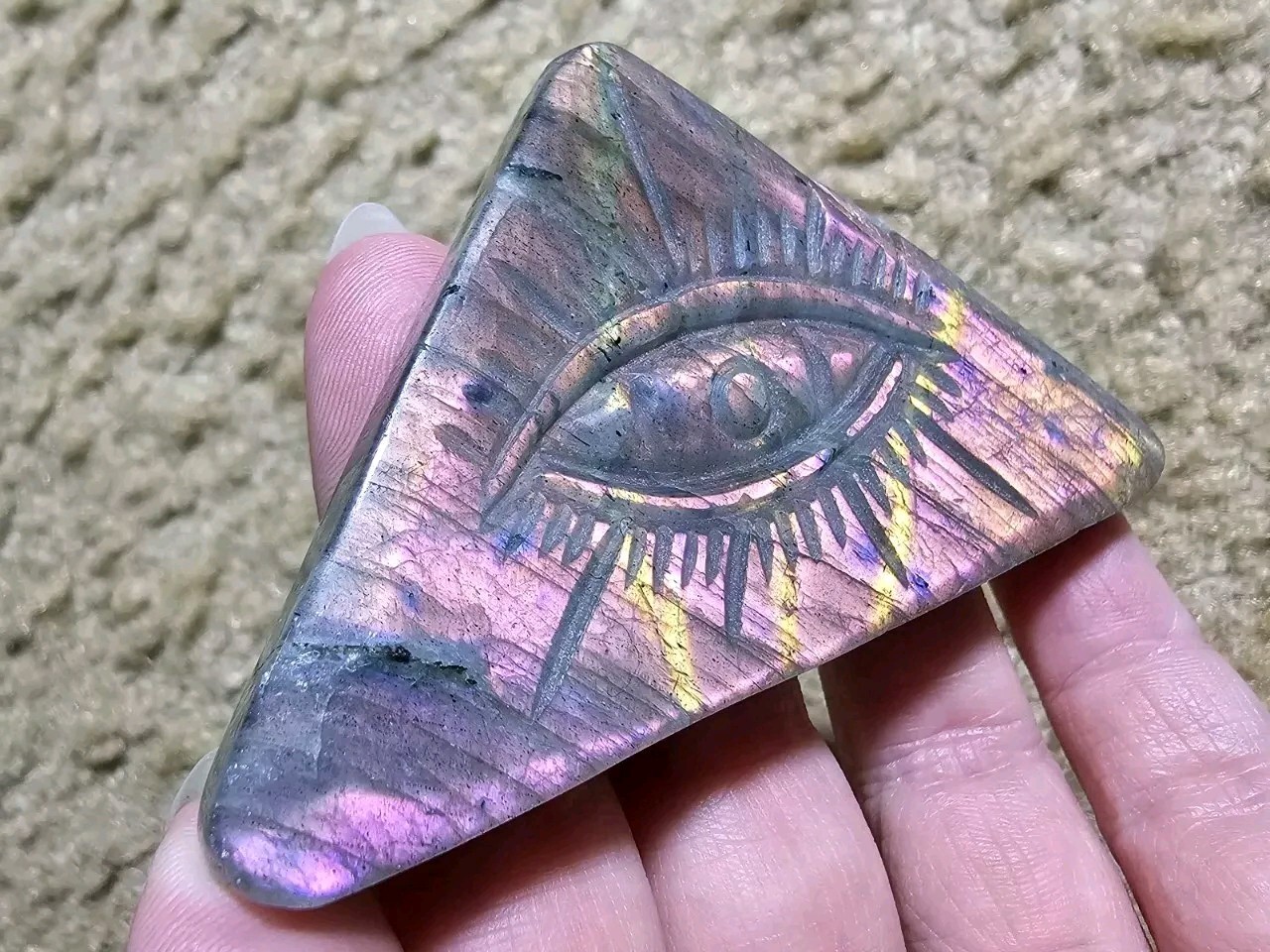 Labradorite All Seeing Evil Eye, Illuminati Carving, Crystals & Stones, Mineral