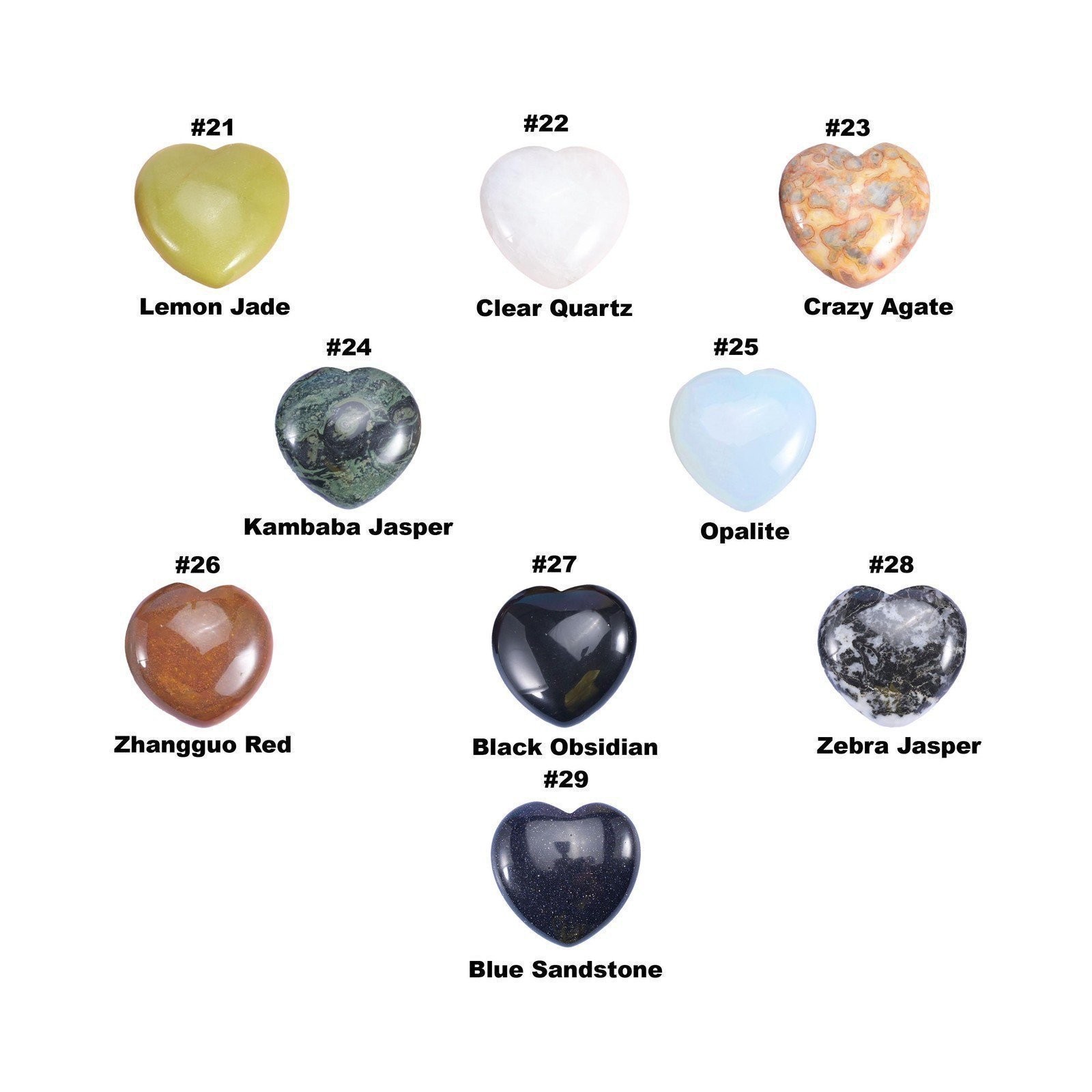 40mm Gemstone Heart Polished Healing Crystal Heart Pocket Stone