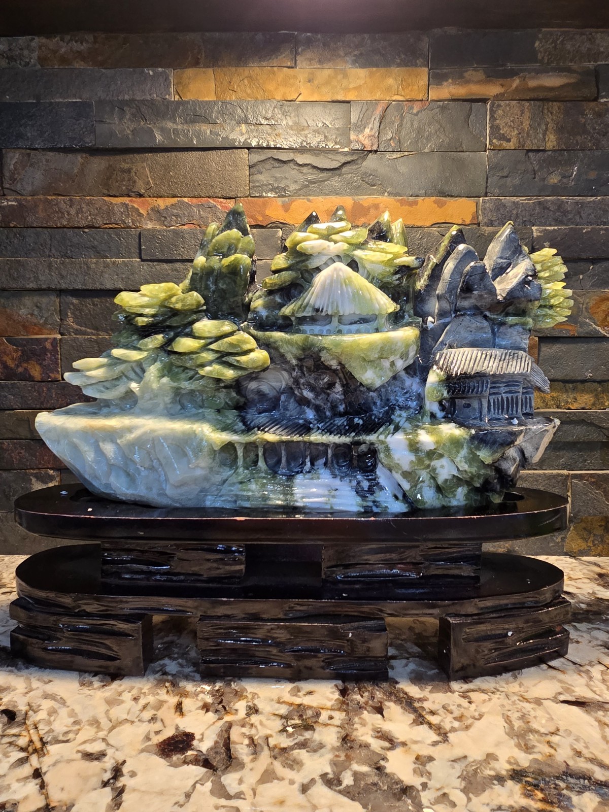 7.9 lbs 13″ X 11″ Top Quality Natural Green Jade Landscape Hand Carved Mountain