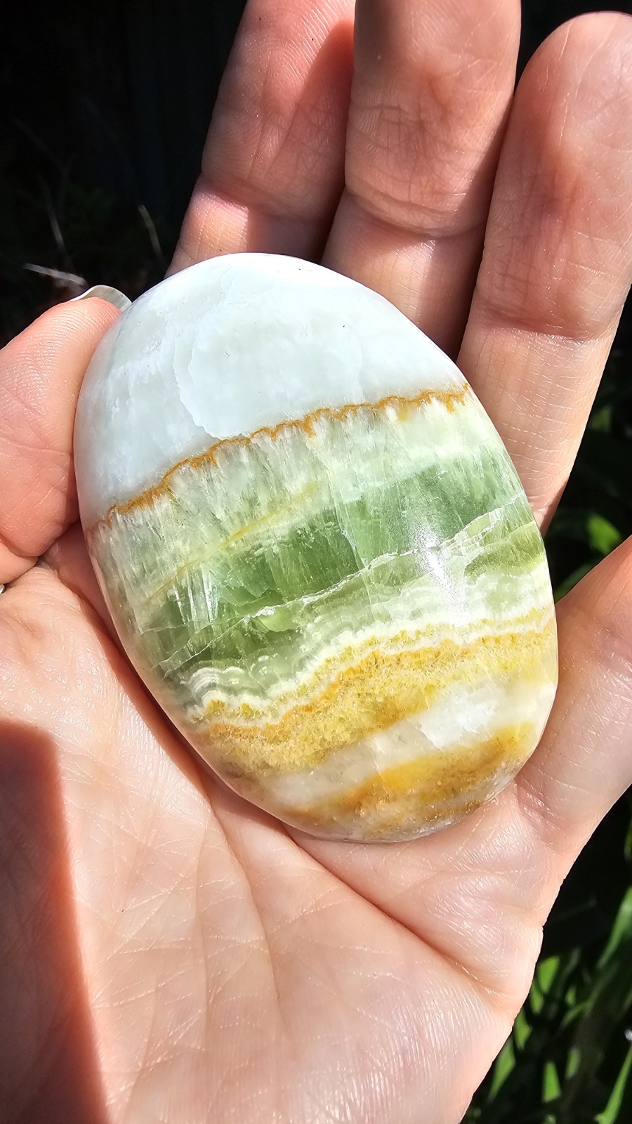 Large Green Banded calcite Palmstone palm crystal 100g 6.4cm Caribbean