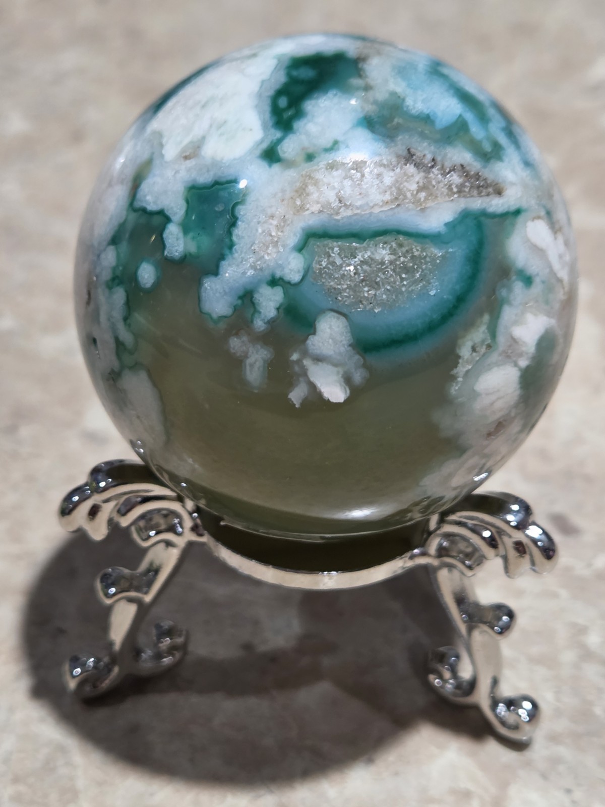 Crystal Green Flower Agate Sphere