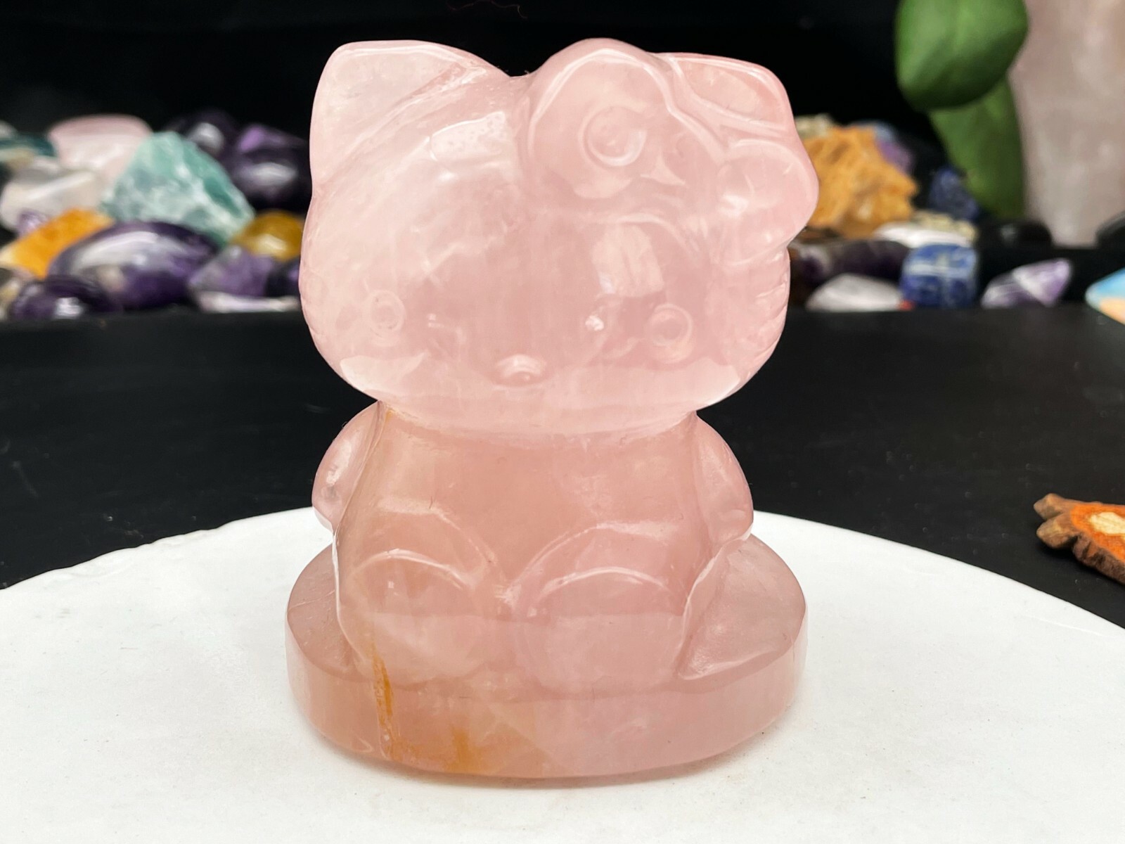 Rose Crystal Kitty Cat Crystal Carving Housewarming Gift Home Decor E042104