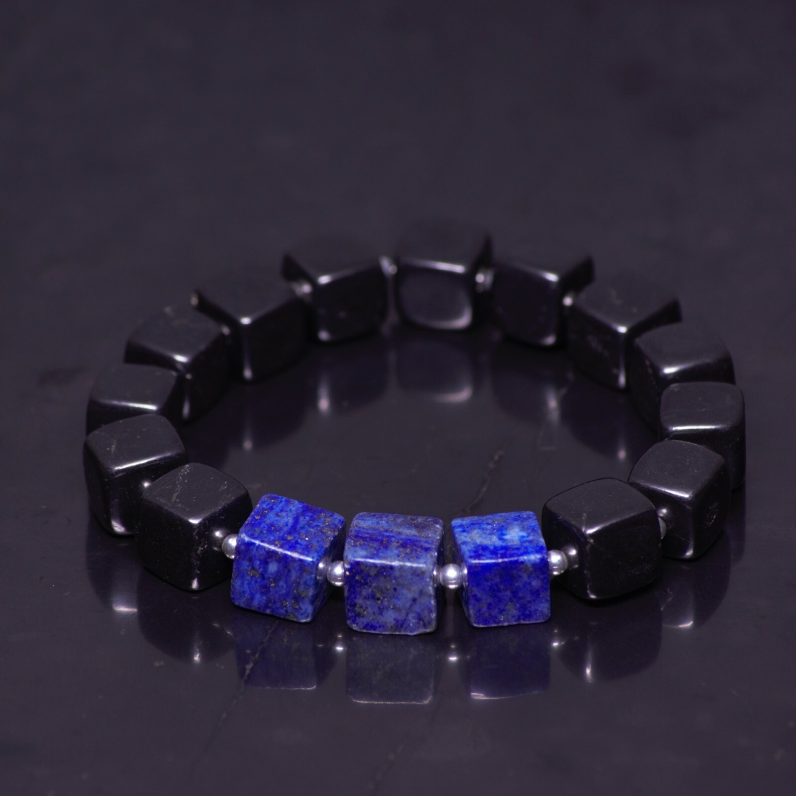 Shungite bracelet with Lapis Lazuli and 925 silver Healing Grounding Protection