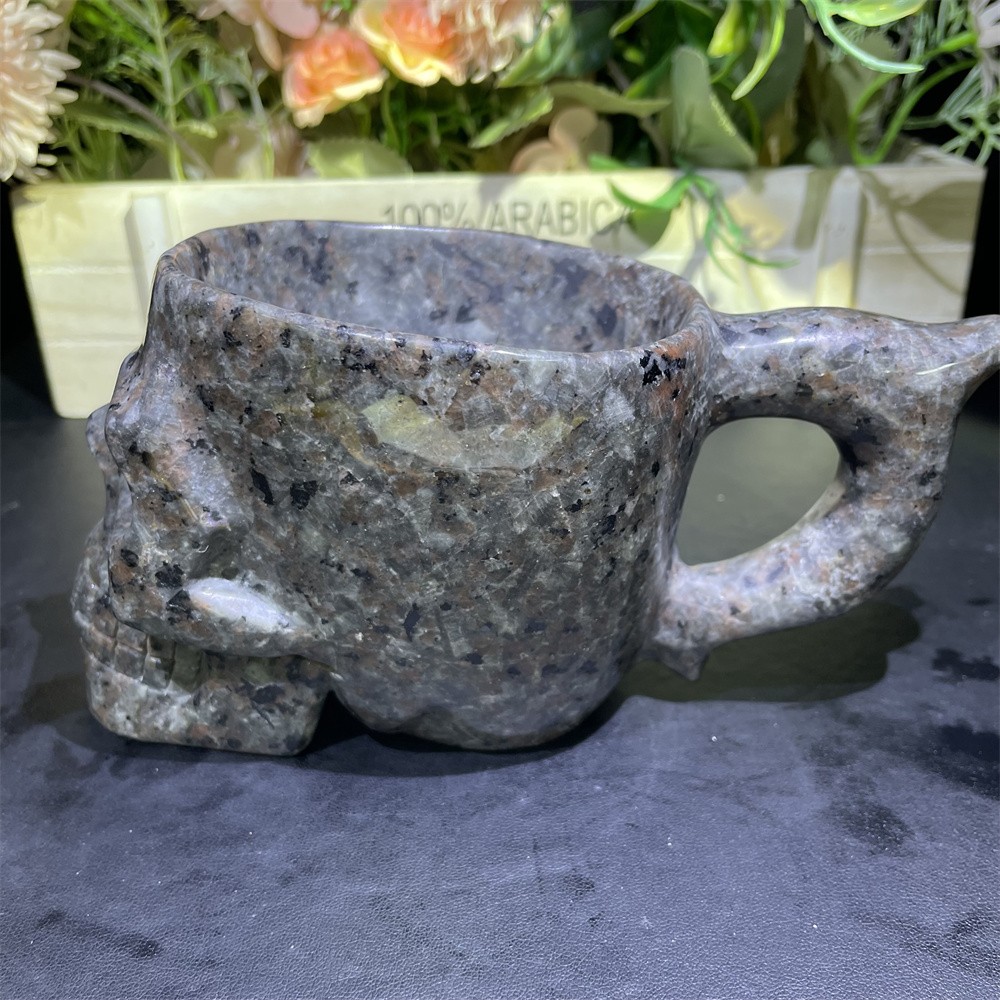 2.2LB 6.3″ Natural Yooperlite Skull Cup Crystal Reiki Heal Carving Gift Decor