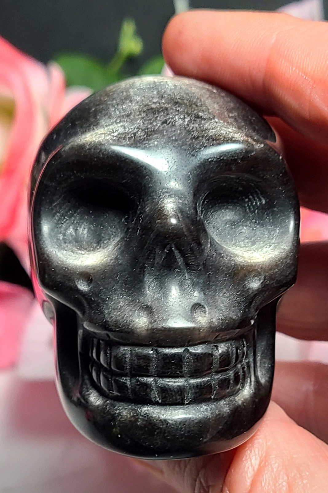 2.2″ 150g Gorgeous AA++ Silver Sheen Obsidian Skull Head Stone Crystal Reiki