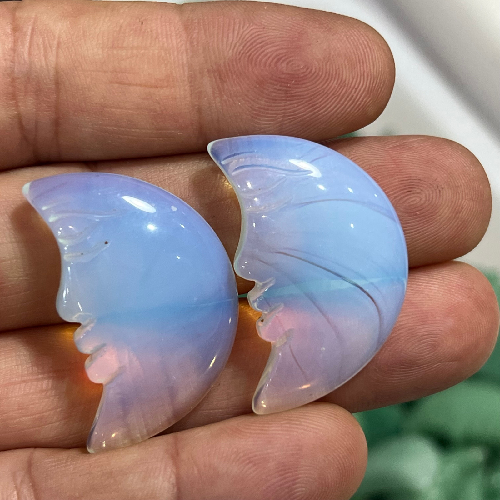 3pcs Opalite Quartz Hand Carved Moon skull Crystal Healing