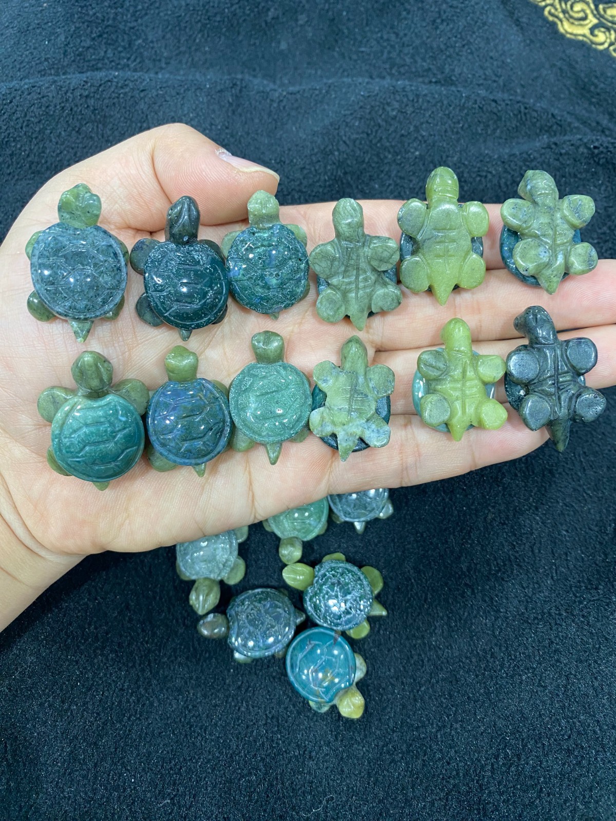 5pcs Natural moss agate quartz crystal carved sea turtle skull reiki healing