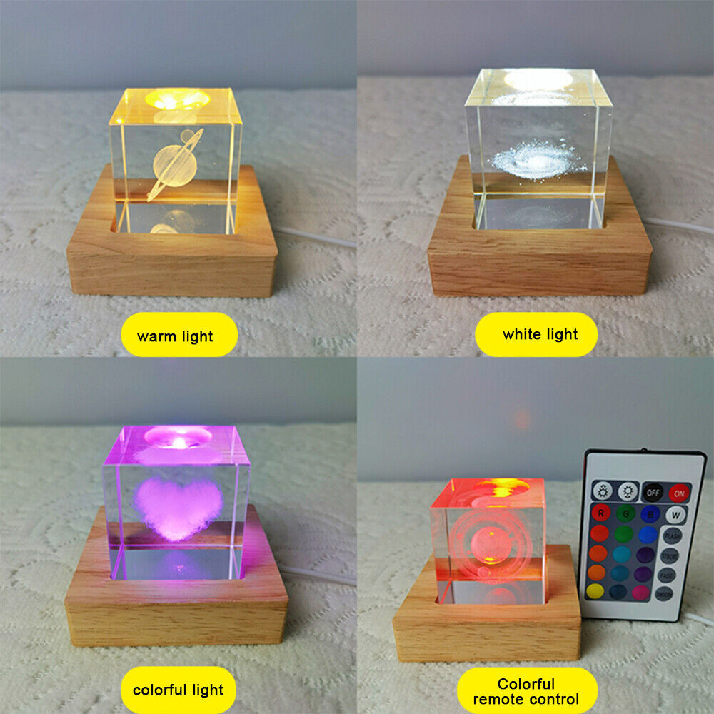 2Pcs Resin LED Lights Display Base Wooden Lighted Base Stand for Laser Crystal