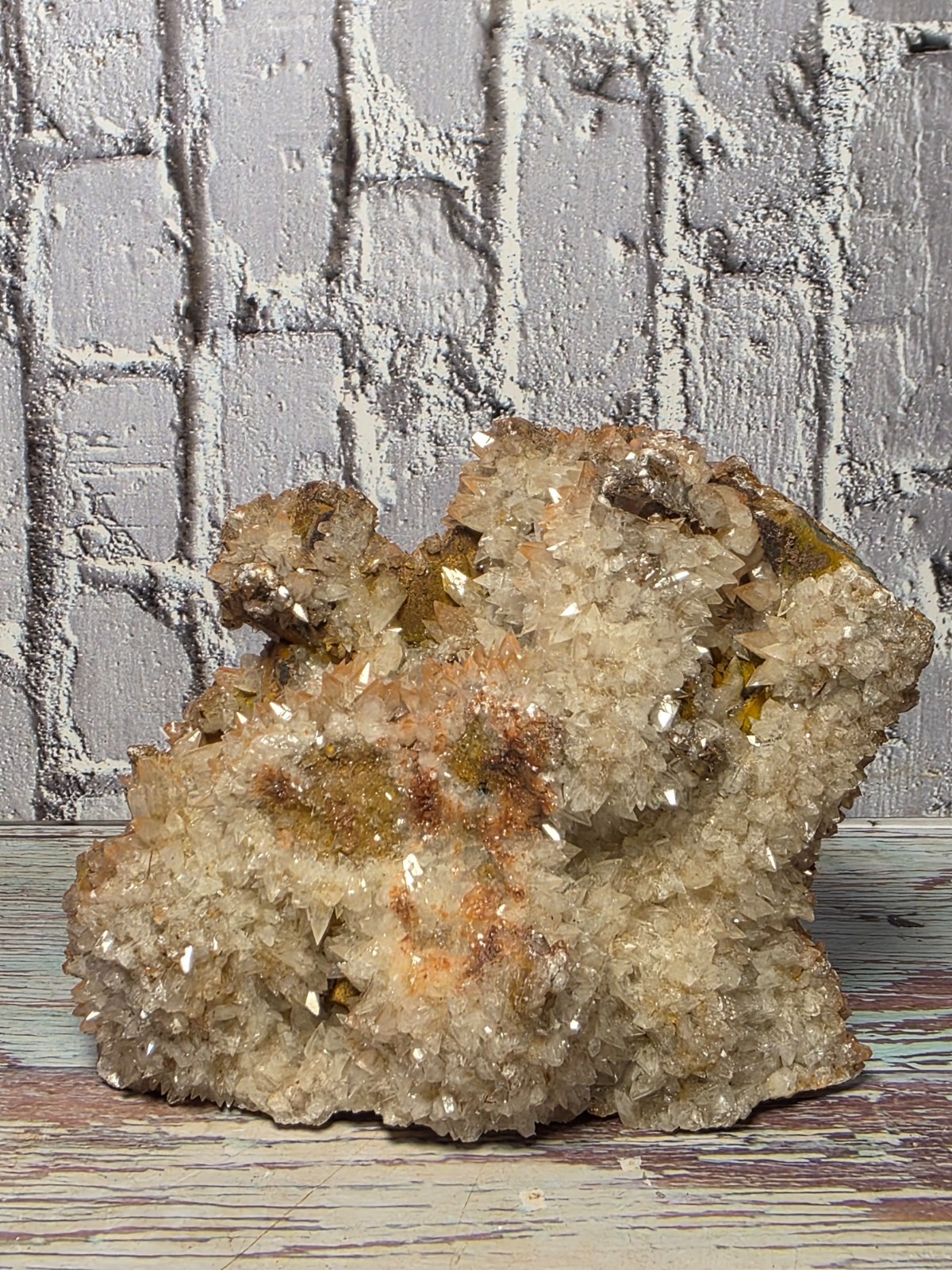 Super Druzy Iron-Stained Calcite Dogtooth Crystal Cluster on Limestone Matrix
