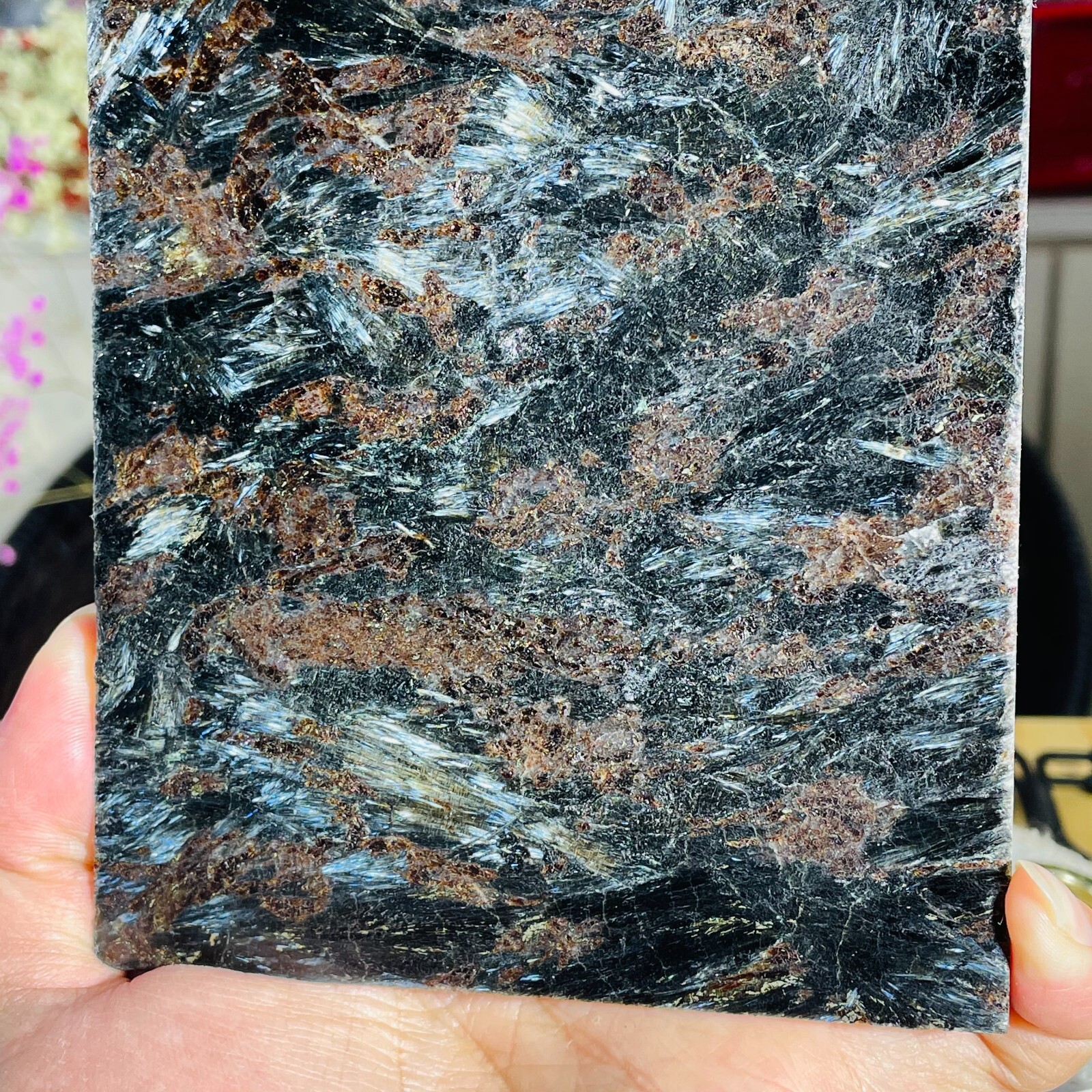 518g Natural Astrophyllite Fireworks Stone Quartz Slice Factory Wholesale
