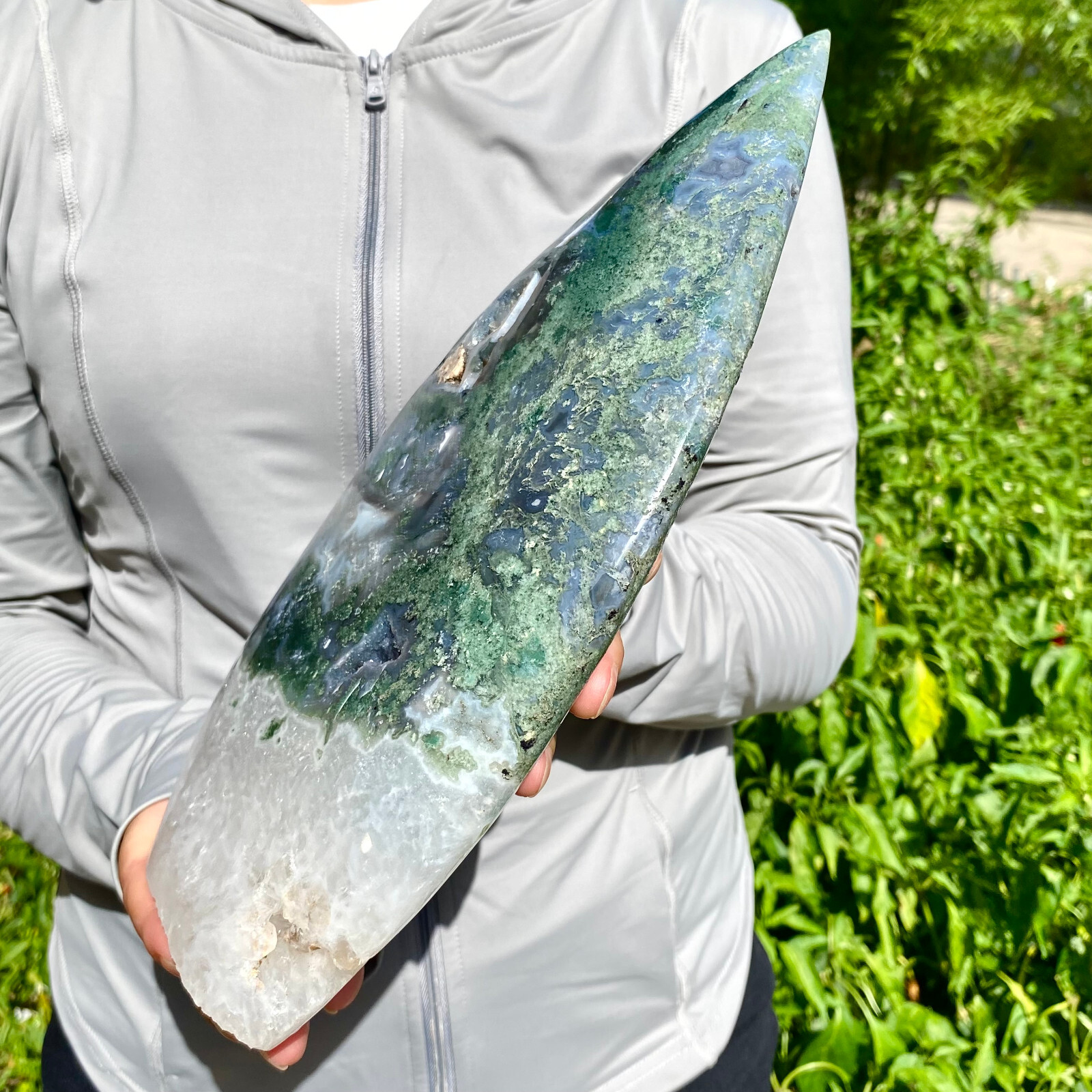 4.8LB Natural green moss agate drops quartz crystal obelisk aura healing