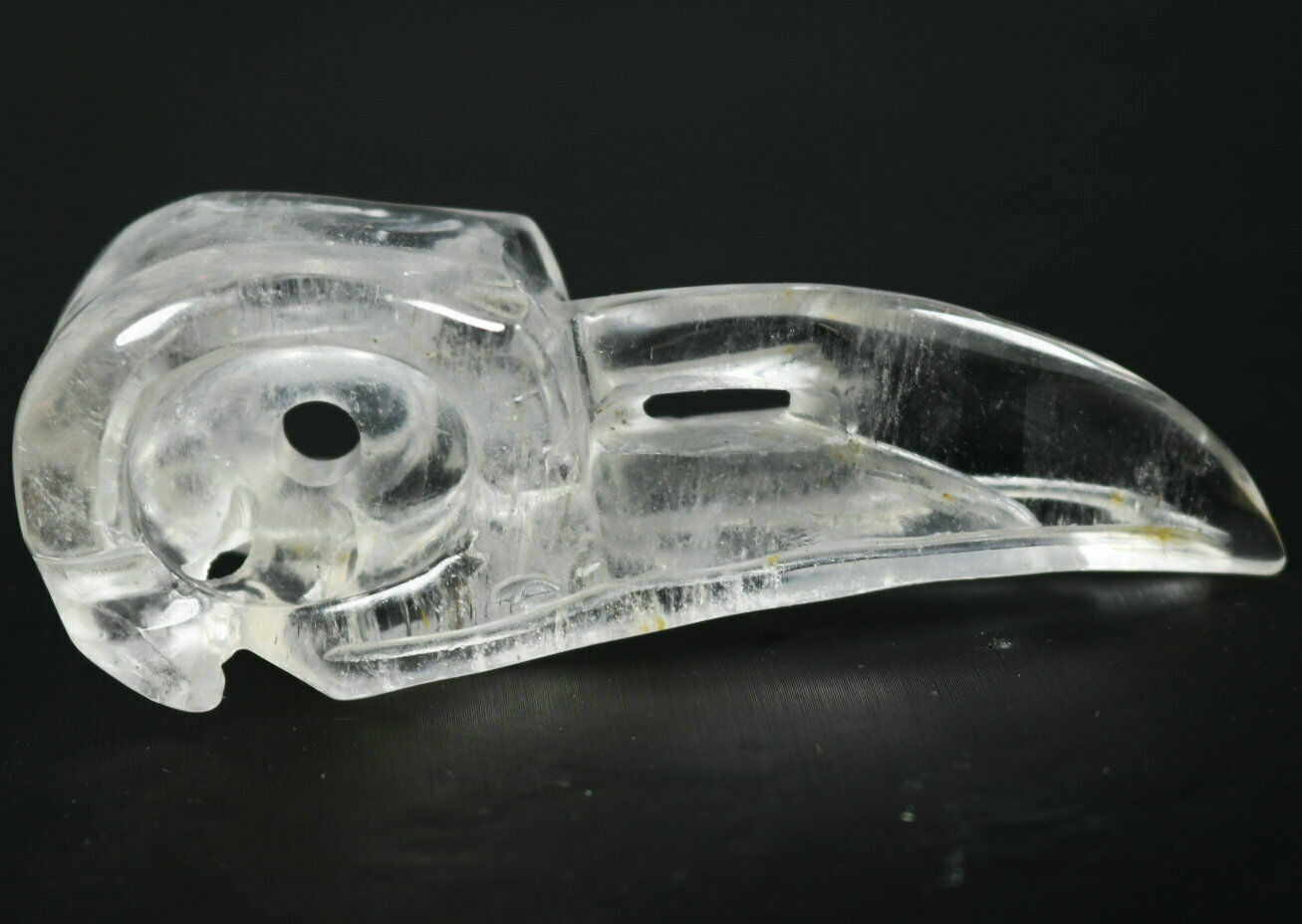 Natural Very Clear Quartz Crystal Carved Crow Skull bird Reiki Healing 3.54“
