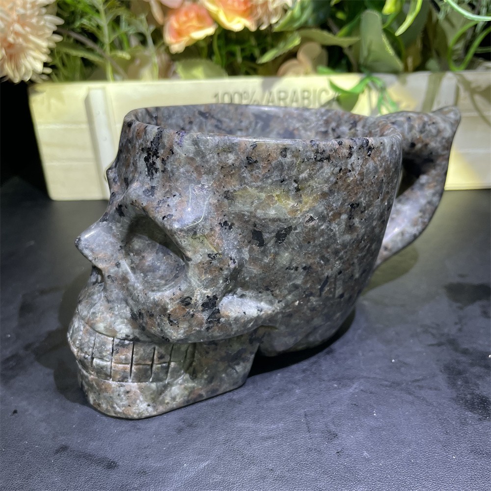 2.2LB 6.3″ Natural Yooperlite Skull Cup Crystal Reiki Heal Carving Gift Decor