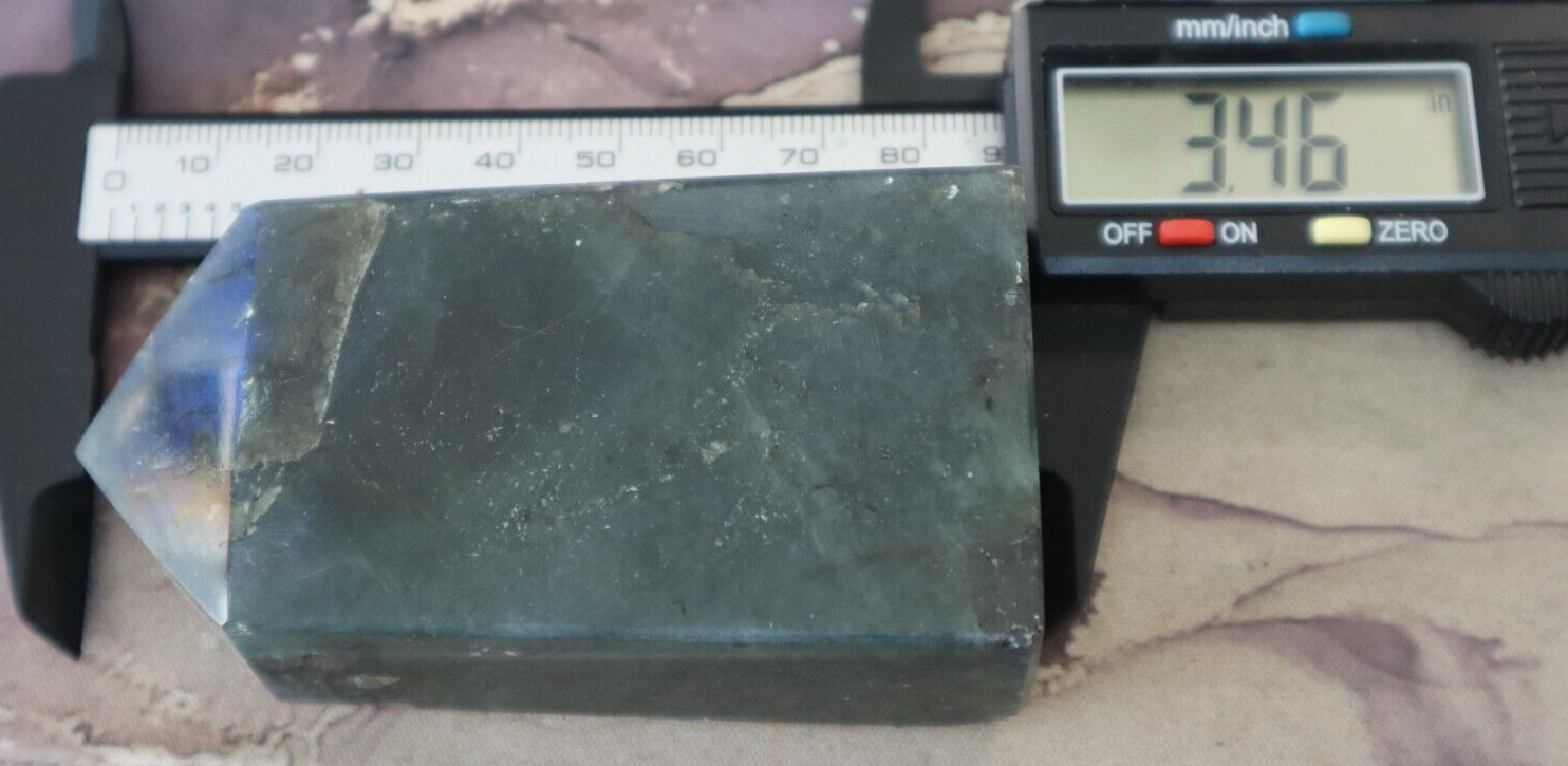 LABRADORITE POINT/ 4 SIDED/ 3.46 INCHES TALL/ 233.4 GRAMS