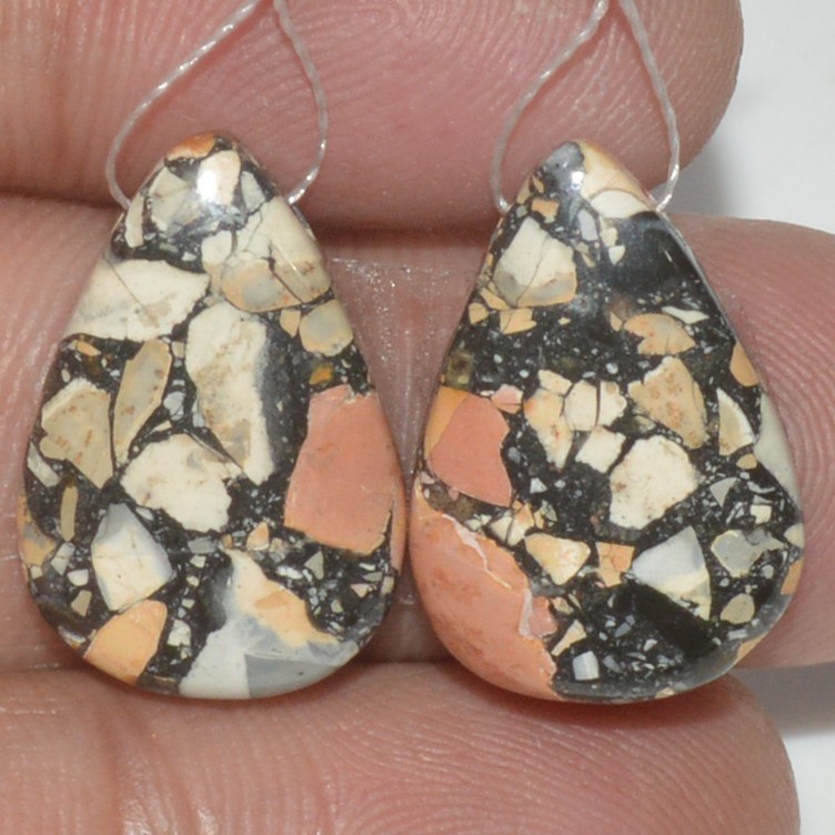 20 Cts Natural Maligano Jasper Cabochon Side Drill Gemstone Pair 19x13mm #P2420