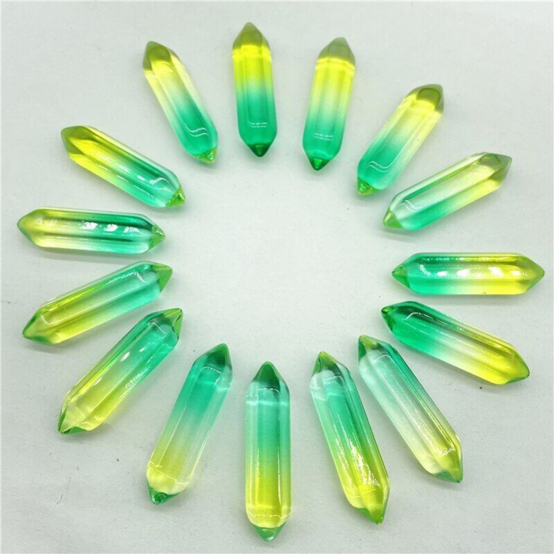 50pcs Yellow Green Crystal Glass Hexagonal Pointed Healing Reiki No Hole