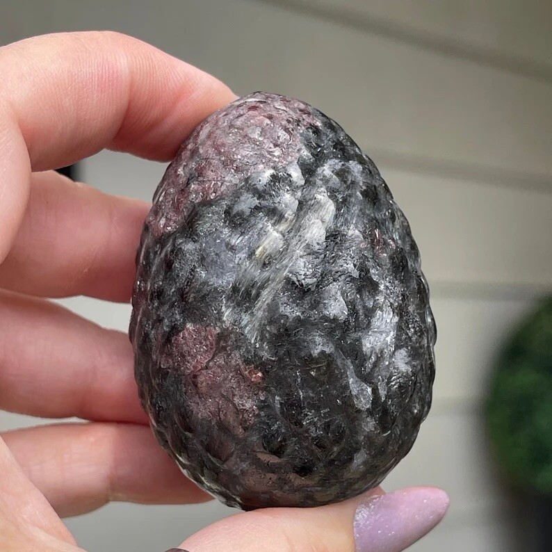 Natural Garnet Dragon Egg Carved Crystal Gift Gothic Whimsical Home Decor Rock