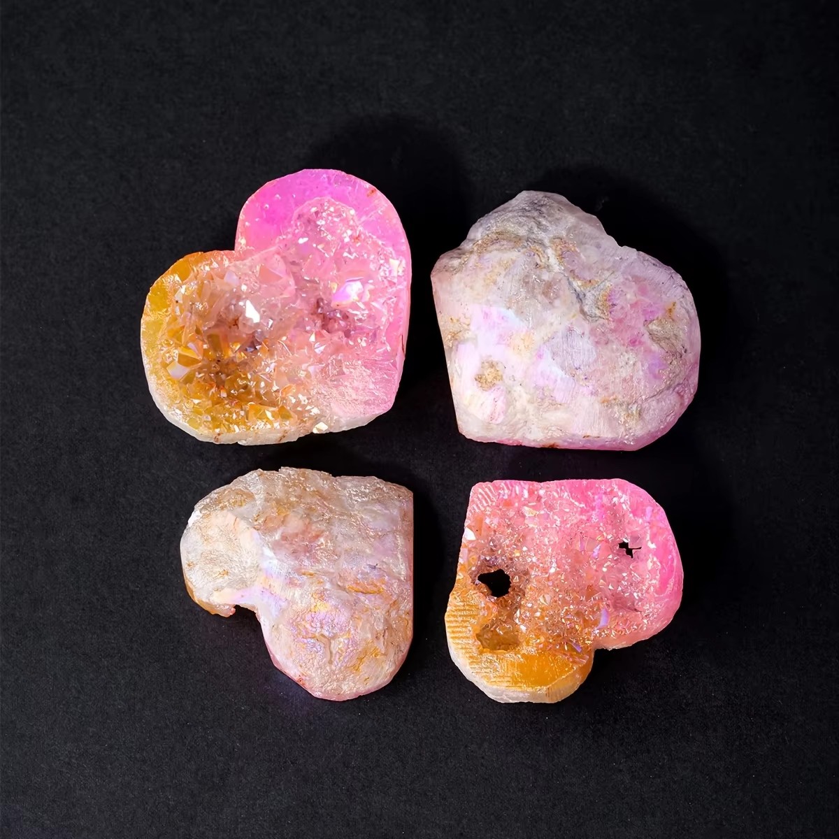 Titanium Aura Yellow Pink Cluster Heart Crystal Geode Healing Decor Reiki Gift
