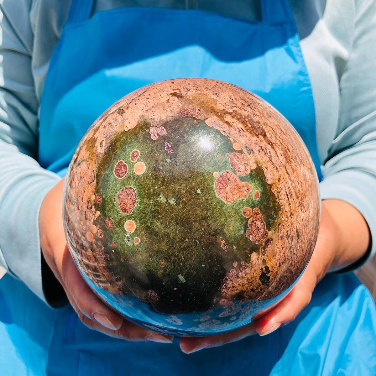 6.31LB Natural Cherry Blossom Agate Crystal Sphere Floral Healing Gem Stone 4847