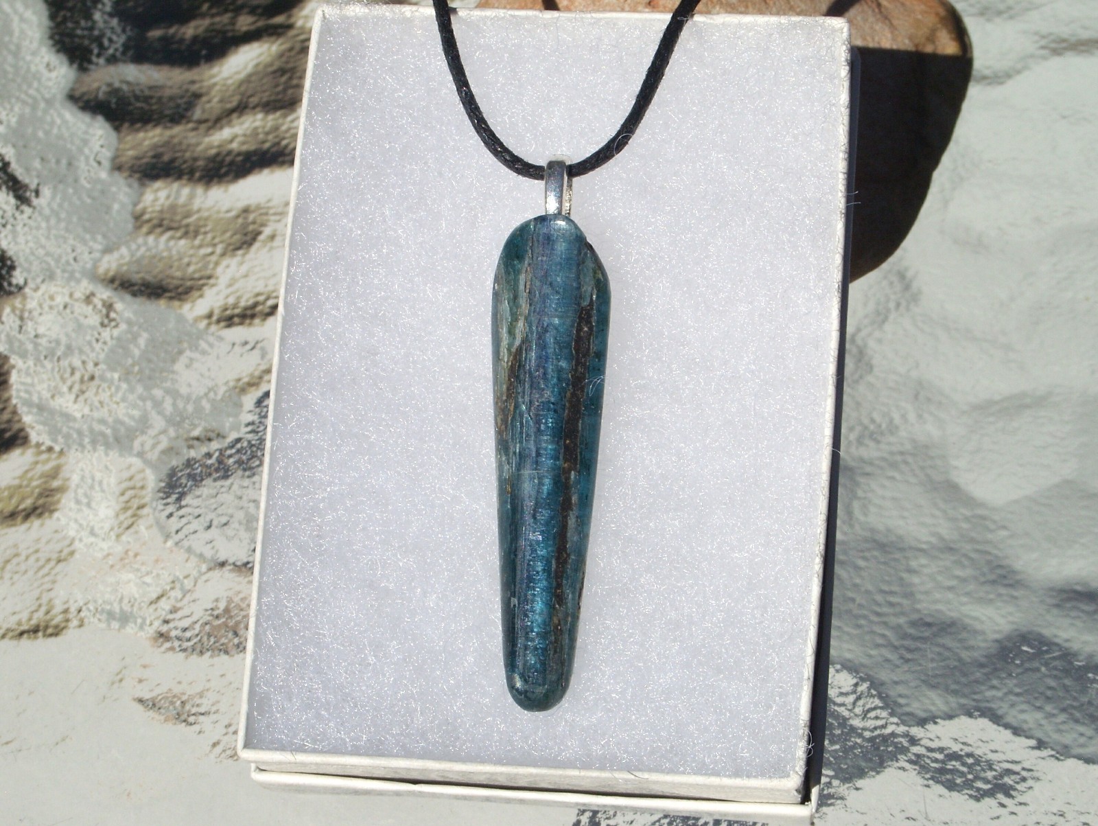 Blue Kyanite Polished Free Form Gem Grade Stone Crystal Pendant Necklace