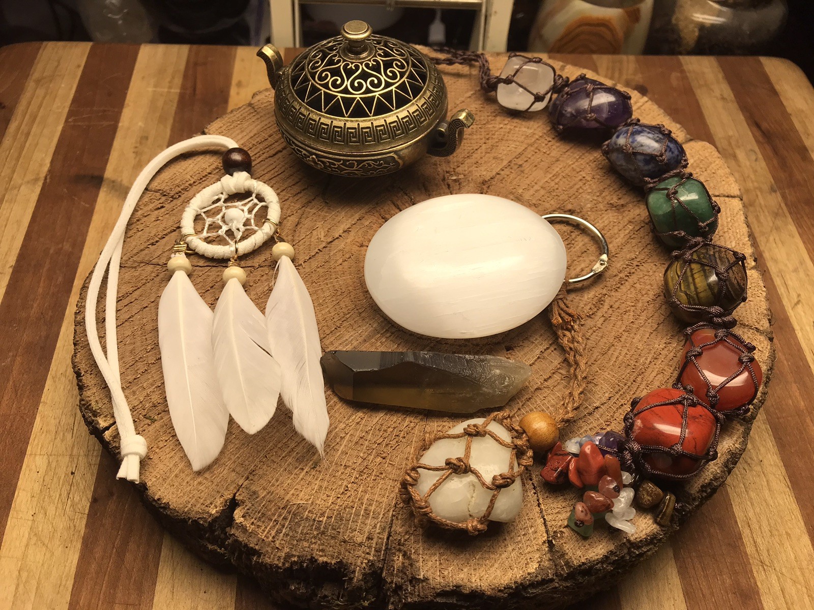 Crystal Box Housewarming Friend Gift Bundle Selenite Chakras Incense Moonstone