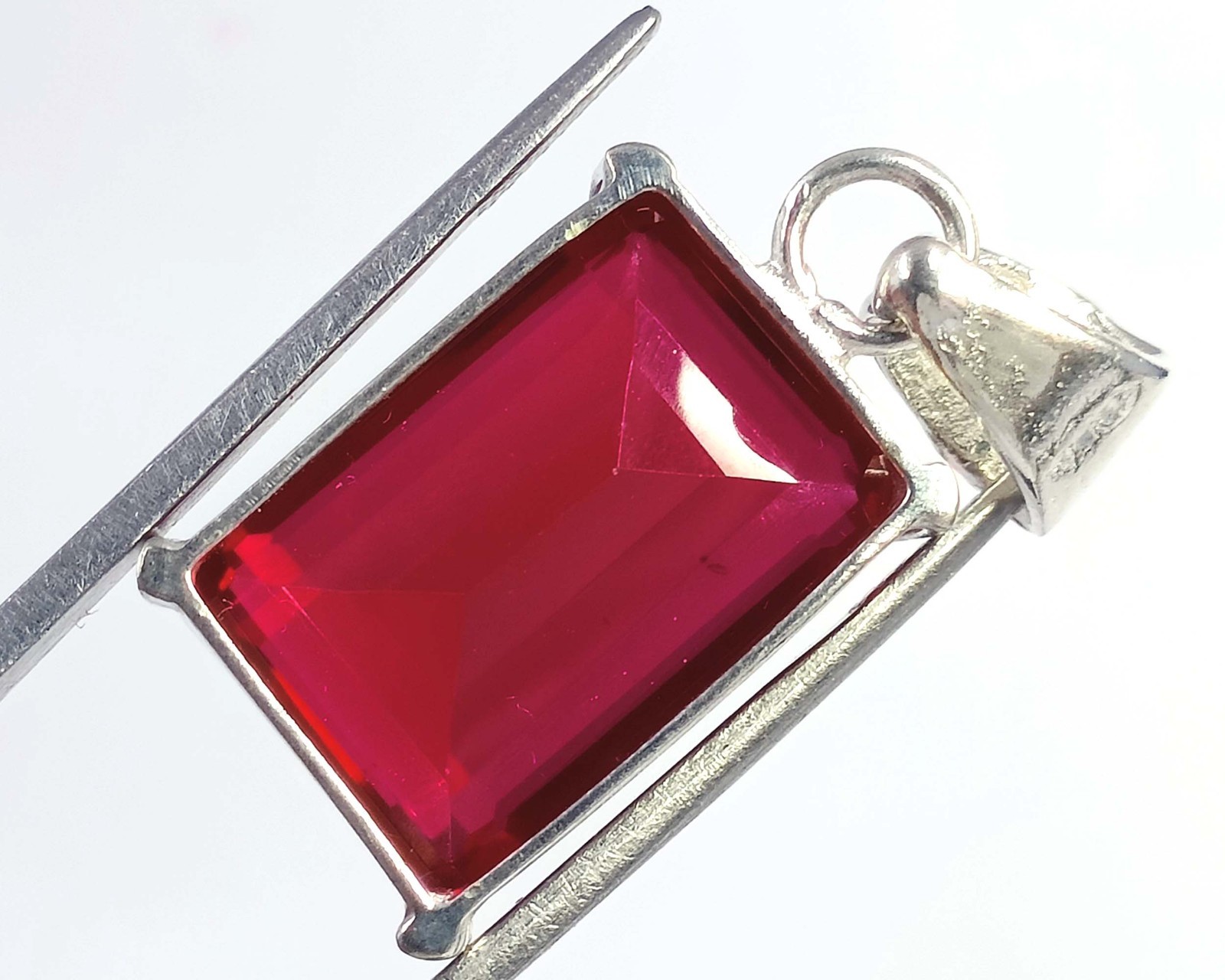 47 CT Natural Red Ruby Emerald Shape 925 Silver Pendant IGL Certified Gems 6JDA