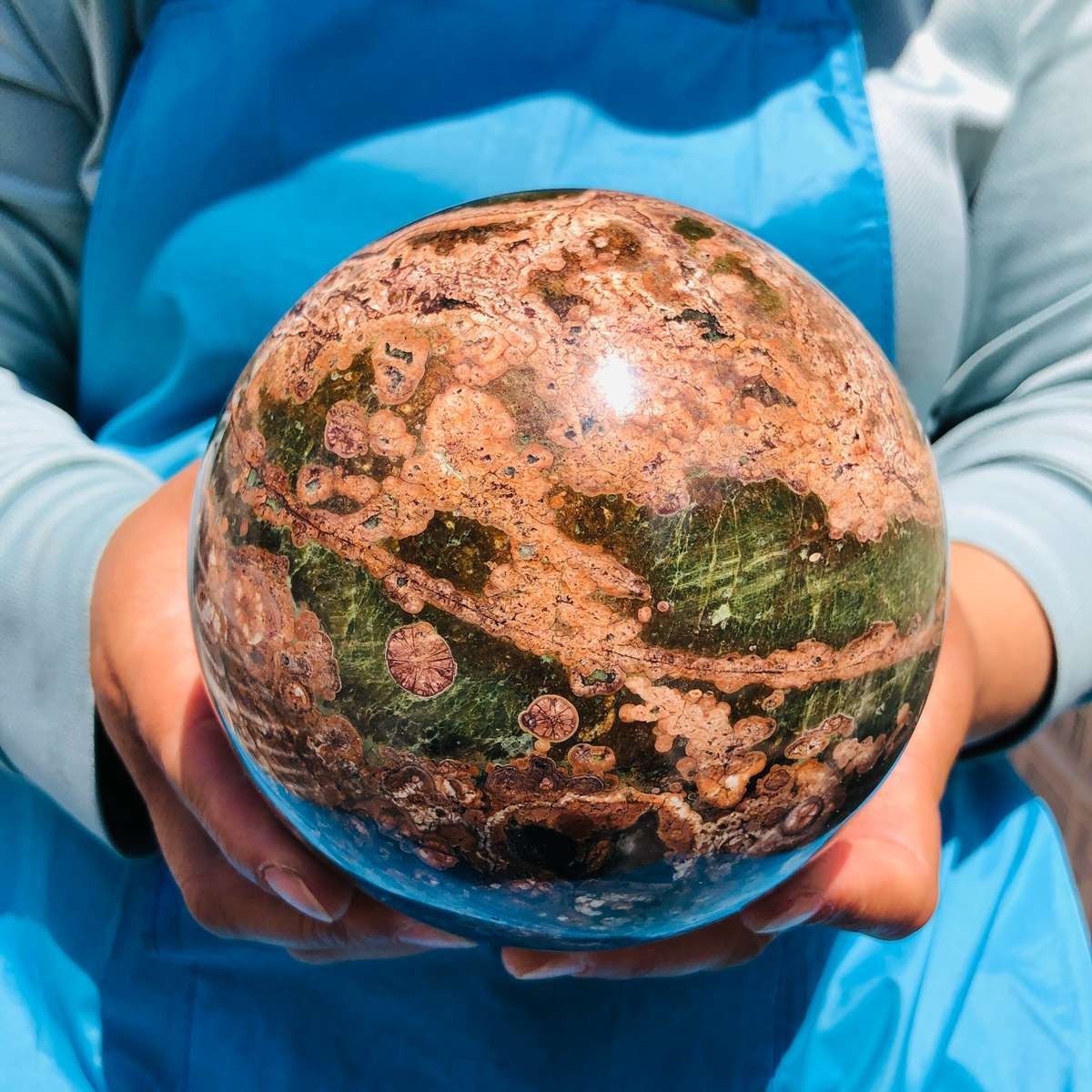 5.28LB Natural Cherry Blossom Agate Crystal Sphere Floral Healing Gem Stone 4848