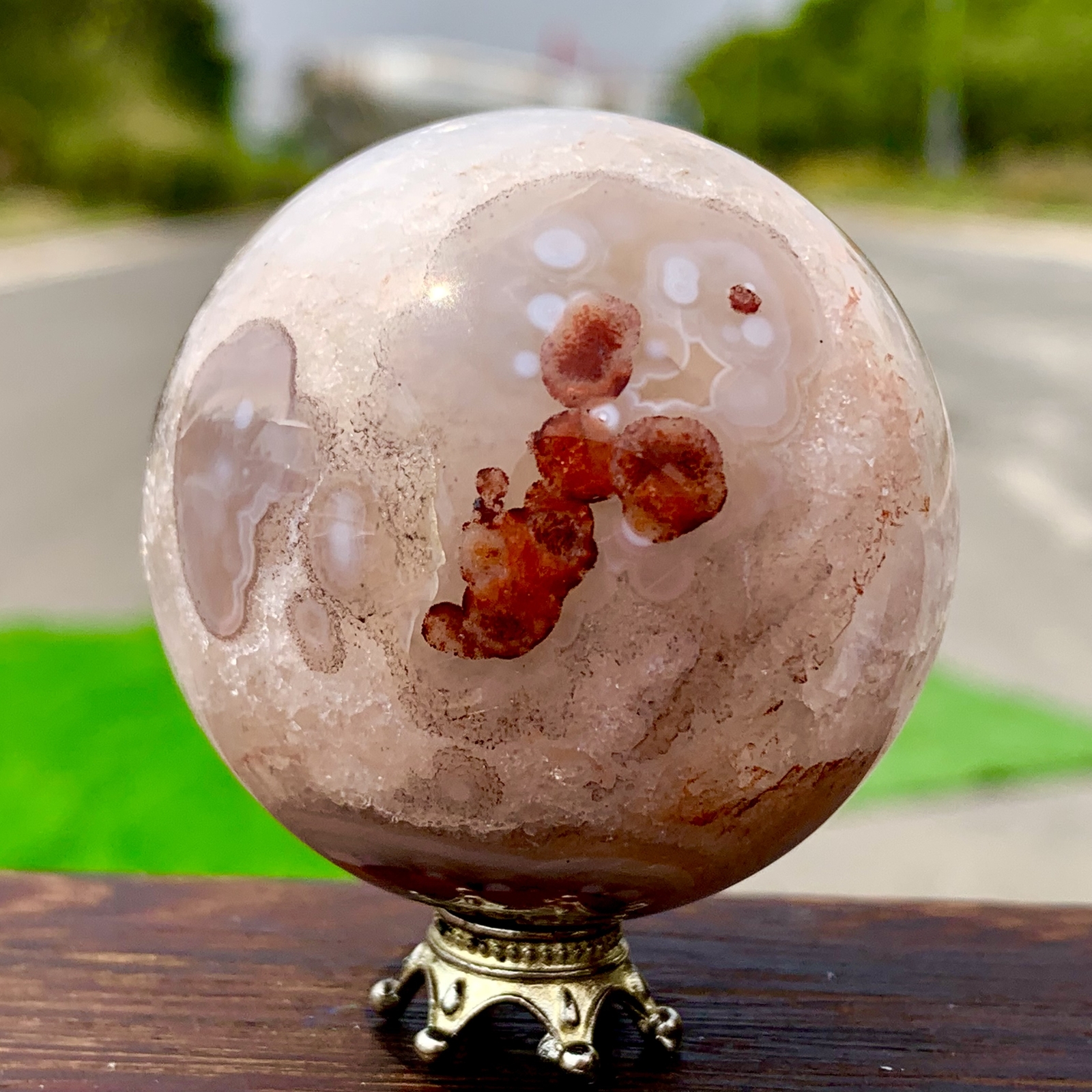 164GNatural Silk agate Sphere Quartz crystals Balls Reiki Healing Gem